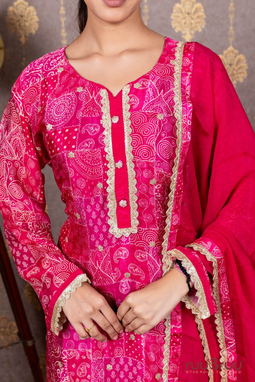 Pure Chanderi Silk Ladies Suit with Zari Embroidery & Digital Print.
