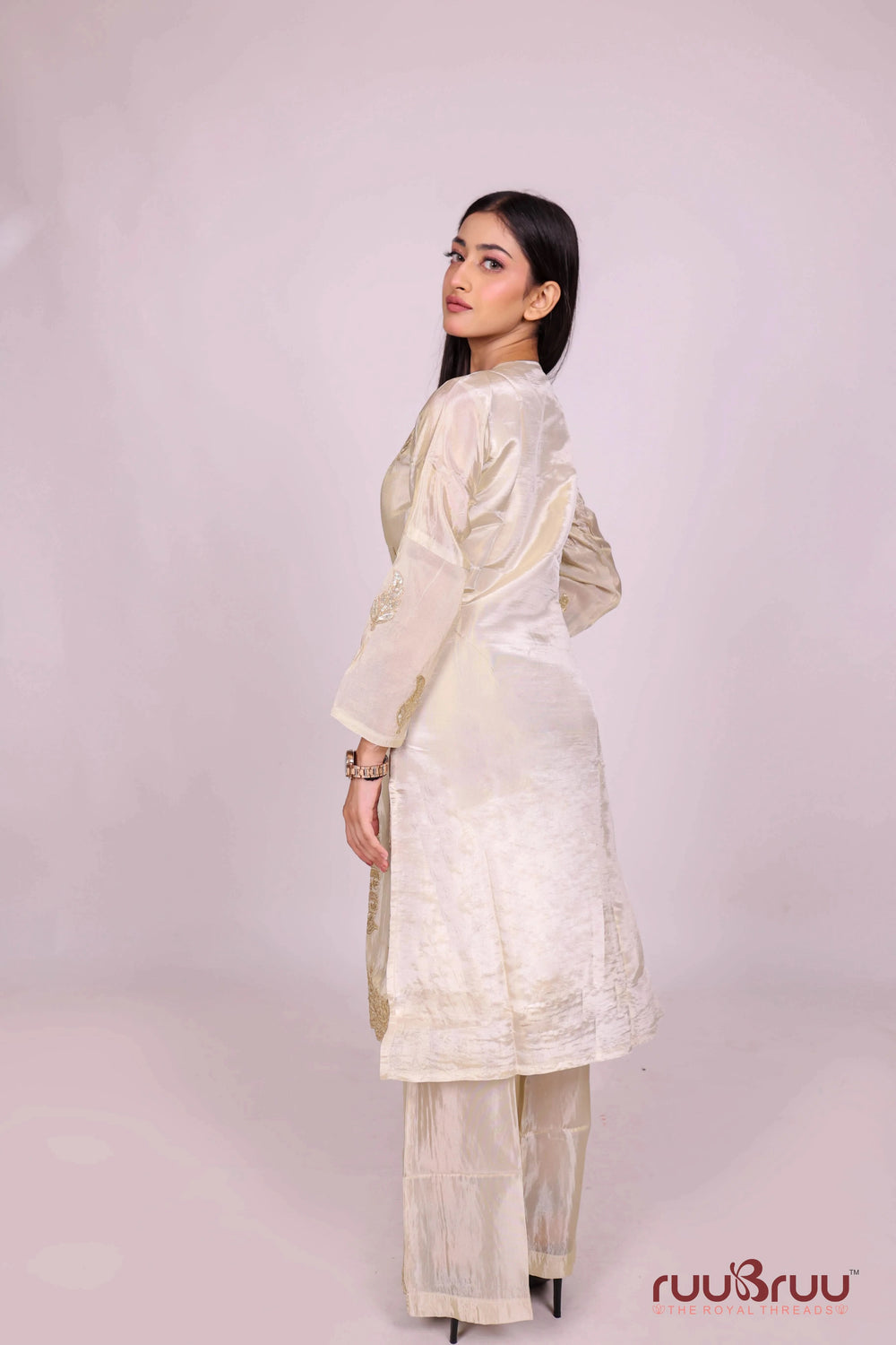 Ladies Cord Set in Pure Silk Shimmer with All-Over Zardozi Work.