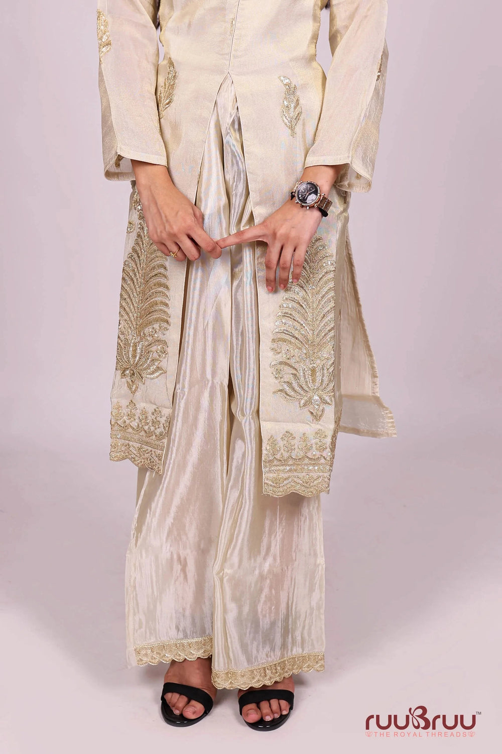 Ladies Cord Set in Pure Silk Shimmer with All-Over Zardozi Work.