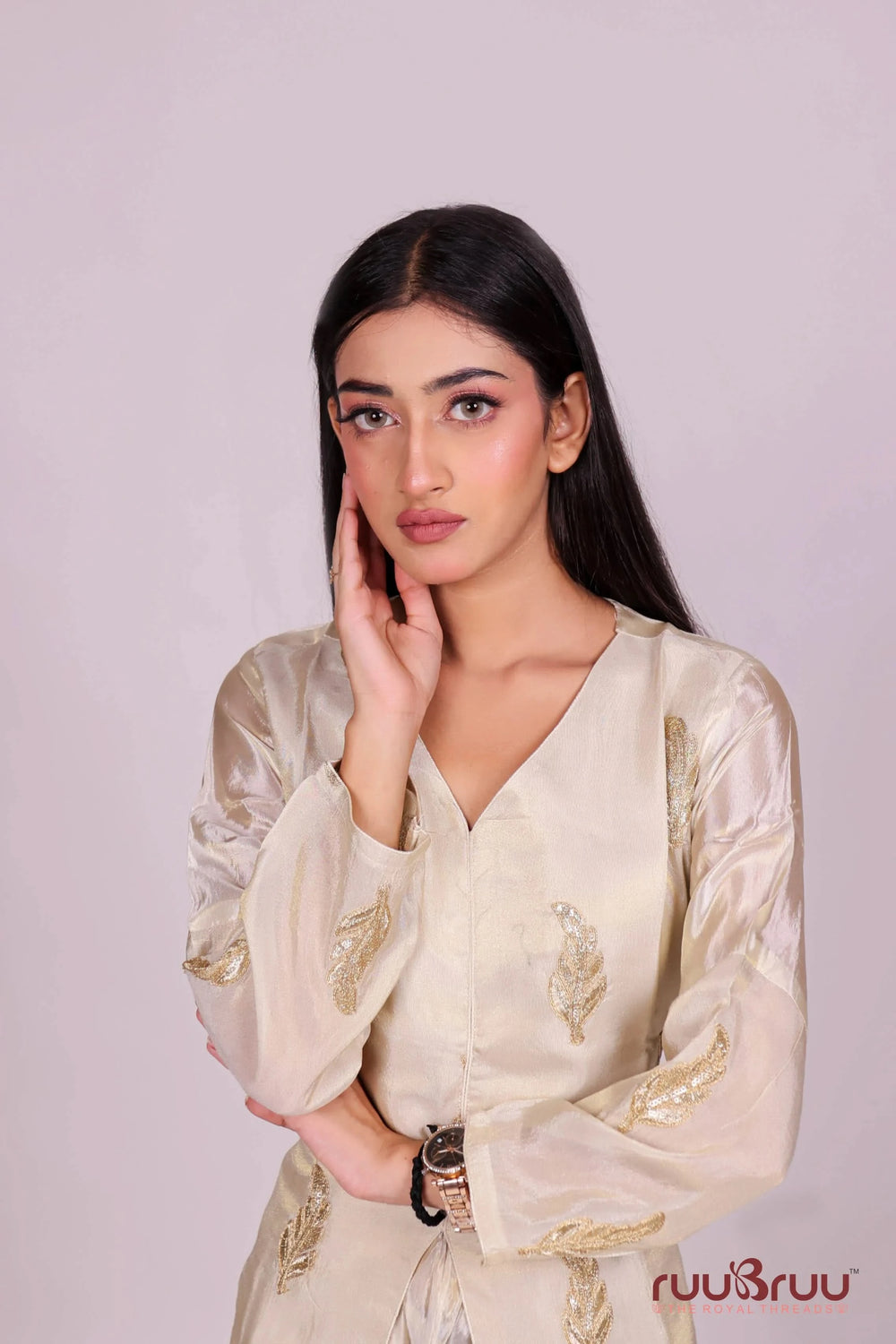 Ladies Cord Set in Pure Silk Shimmer with All-Over Zardozi Work.