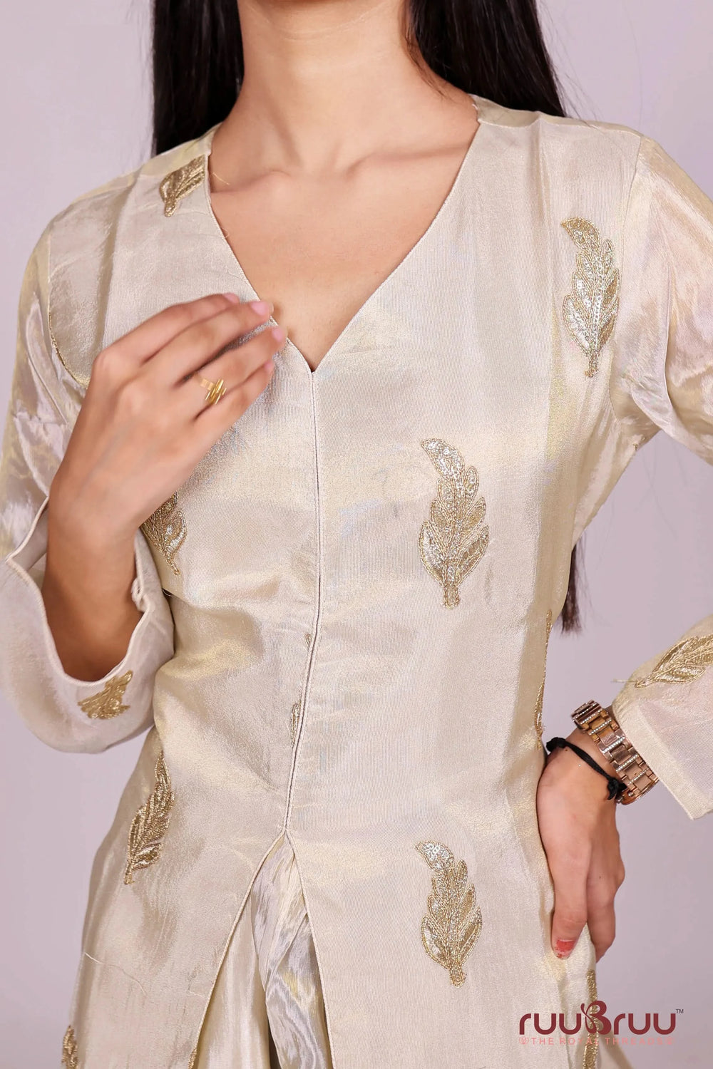 Ladies Cord Set in Pure Silk Shimmer with All-Over Zardozi Work.