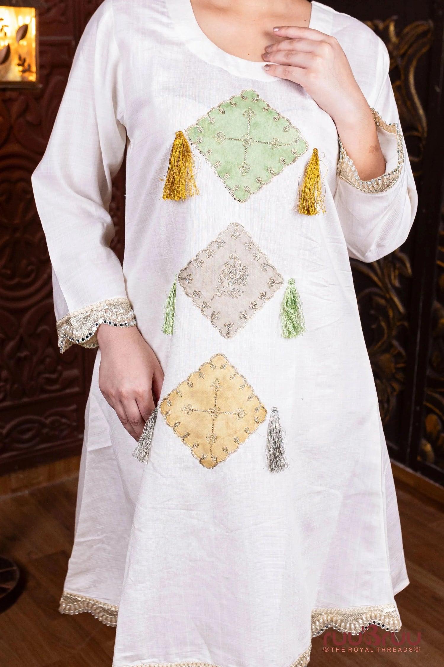 Premium Cotton Designer Cord Set with Patch Embroidery.