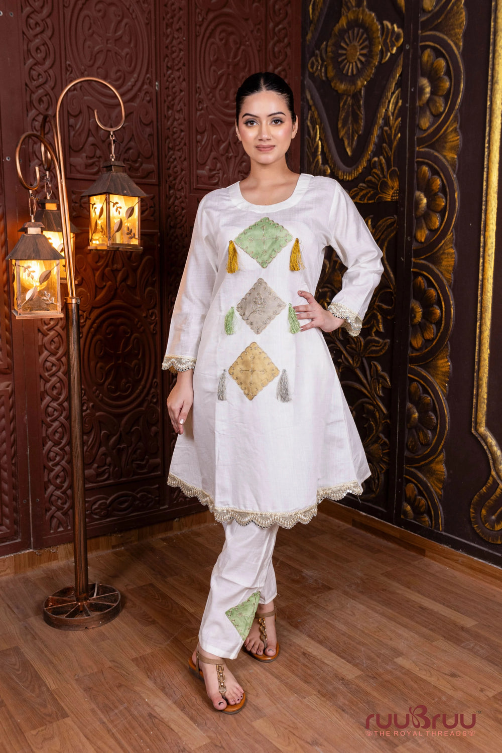 Premium Cotton Designer Cord Set with Patch Embroidery.
