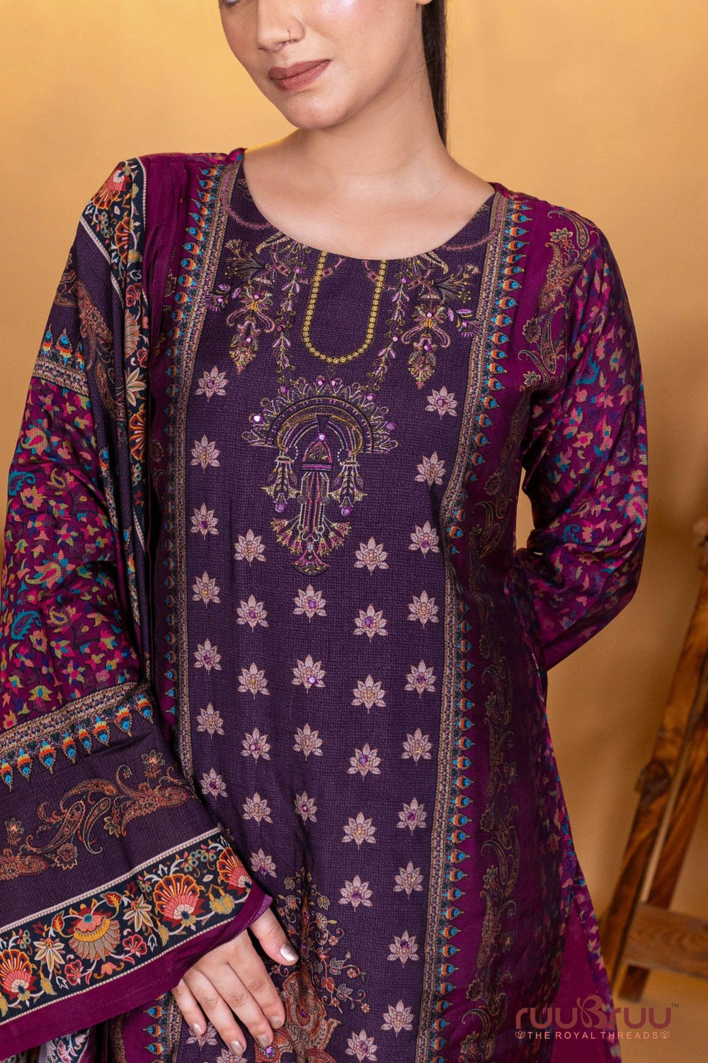 Roman Silk Ladies Suit with Digital Print.
