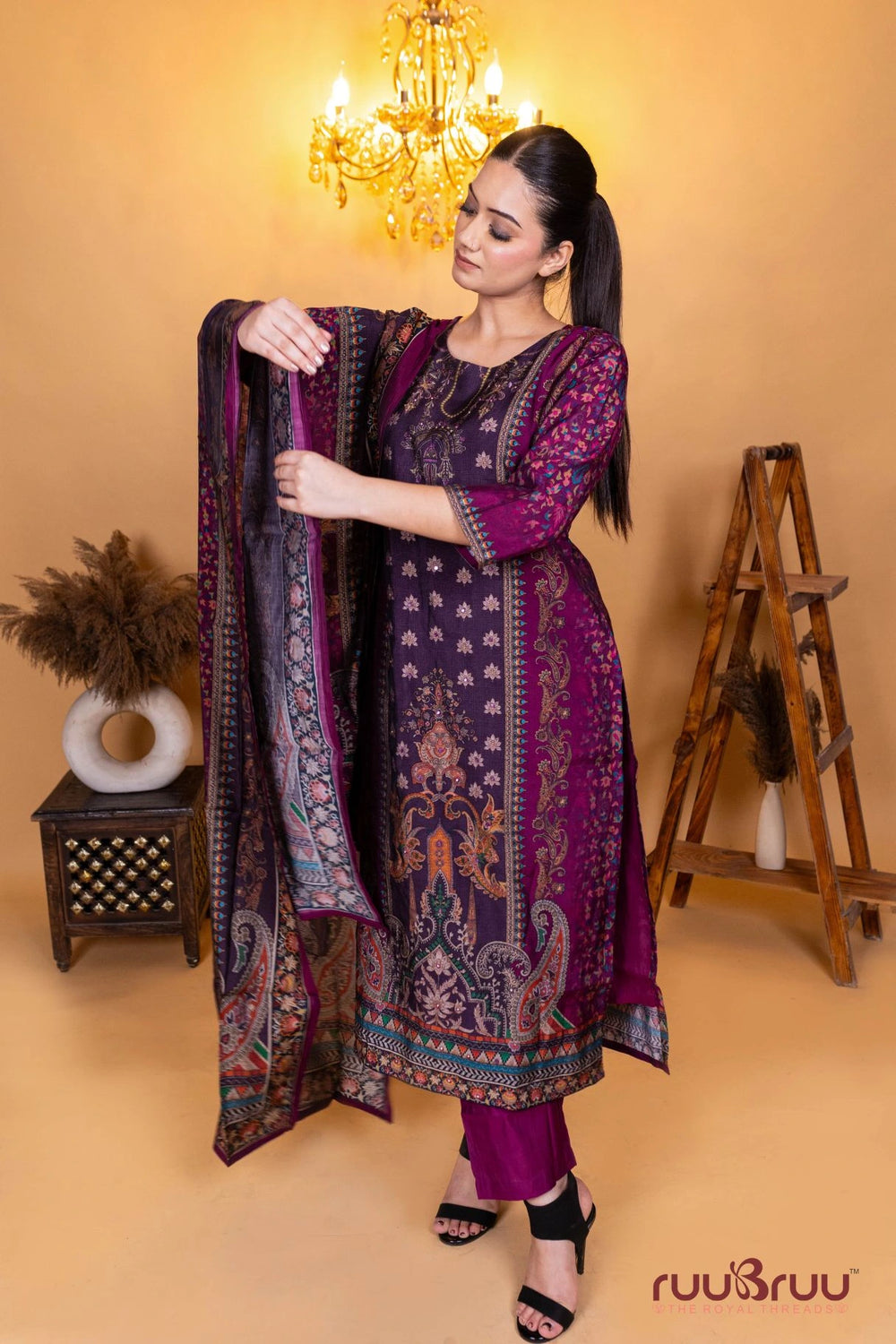 Roman Silk Ladies Suit with Digital Print.