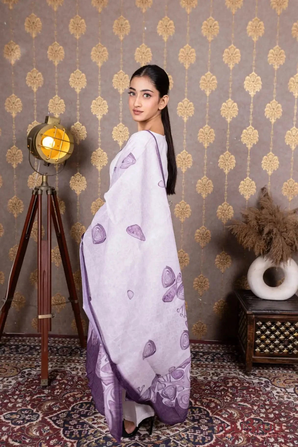 Linen Cotton Ladies Suit with Hand Embroidery on Neck & Printed Design.