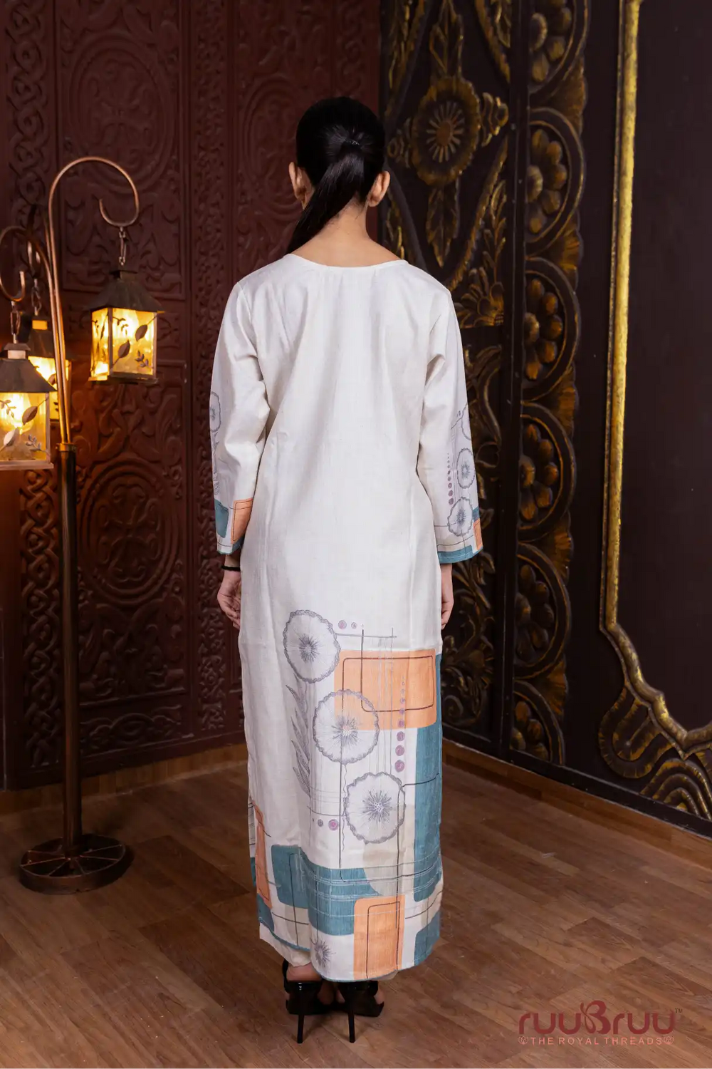 Linen Flex Ladies Suit with Hand Embroidery & Print.