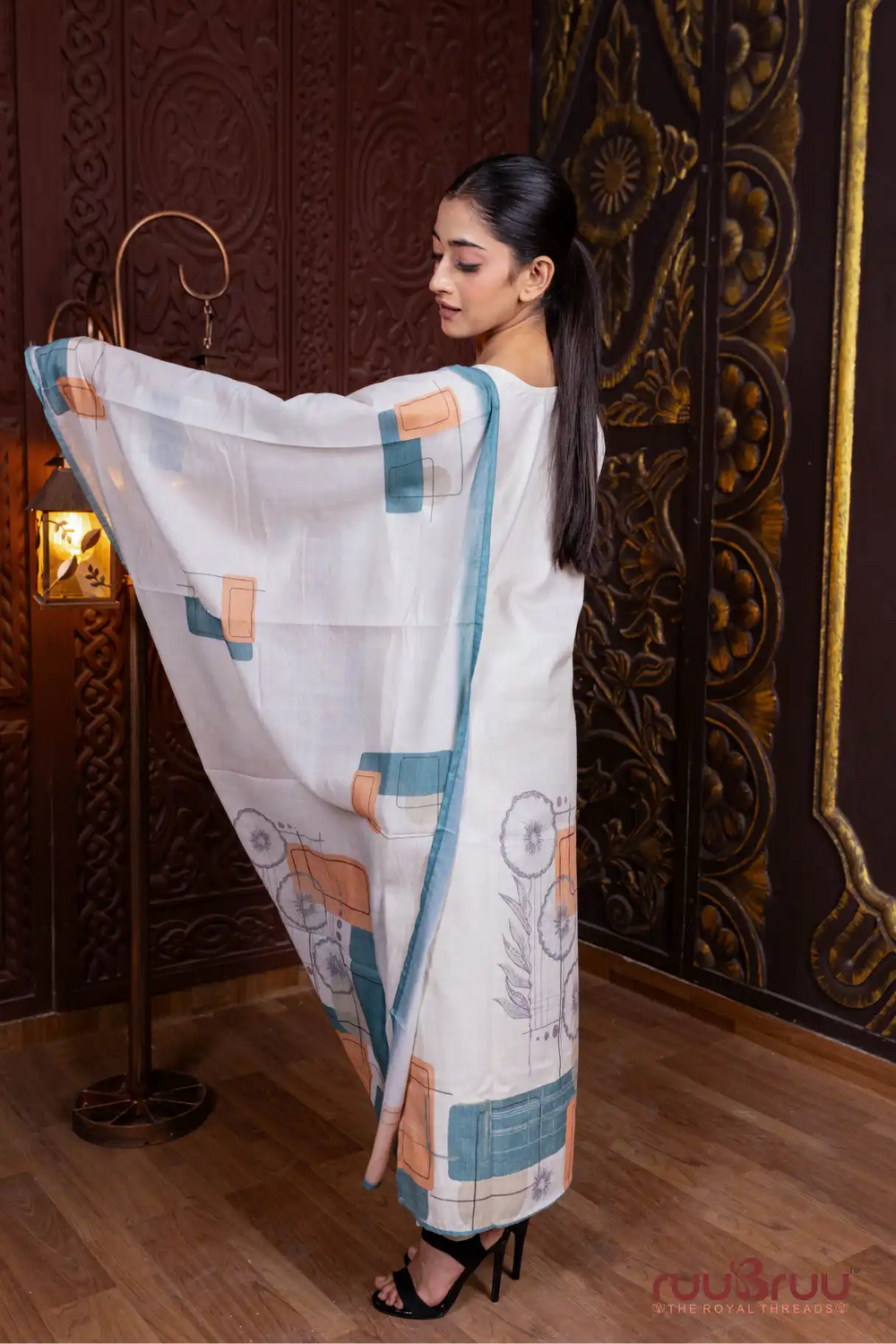 Linen Flex Ladies Suit with Hand Embroidery & Print.