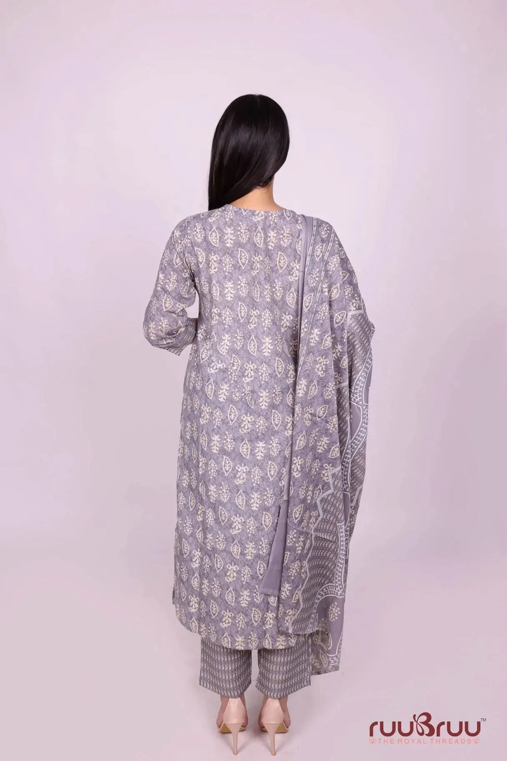 Cambric Cotton Ladies Suit with Embroidery on Neck.