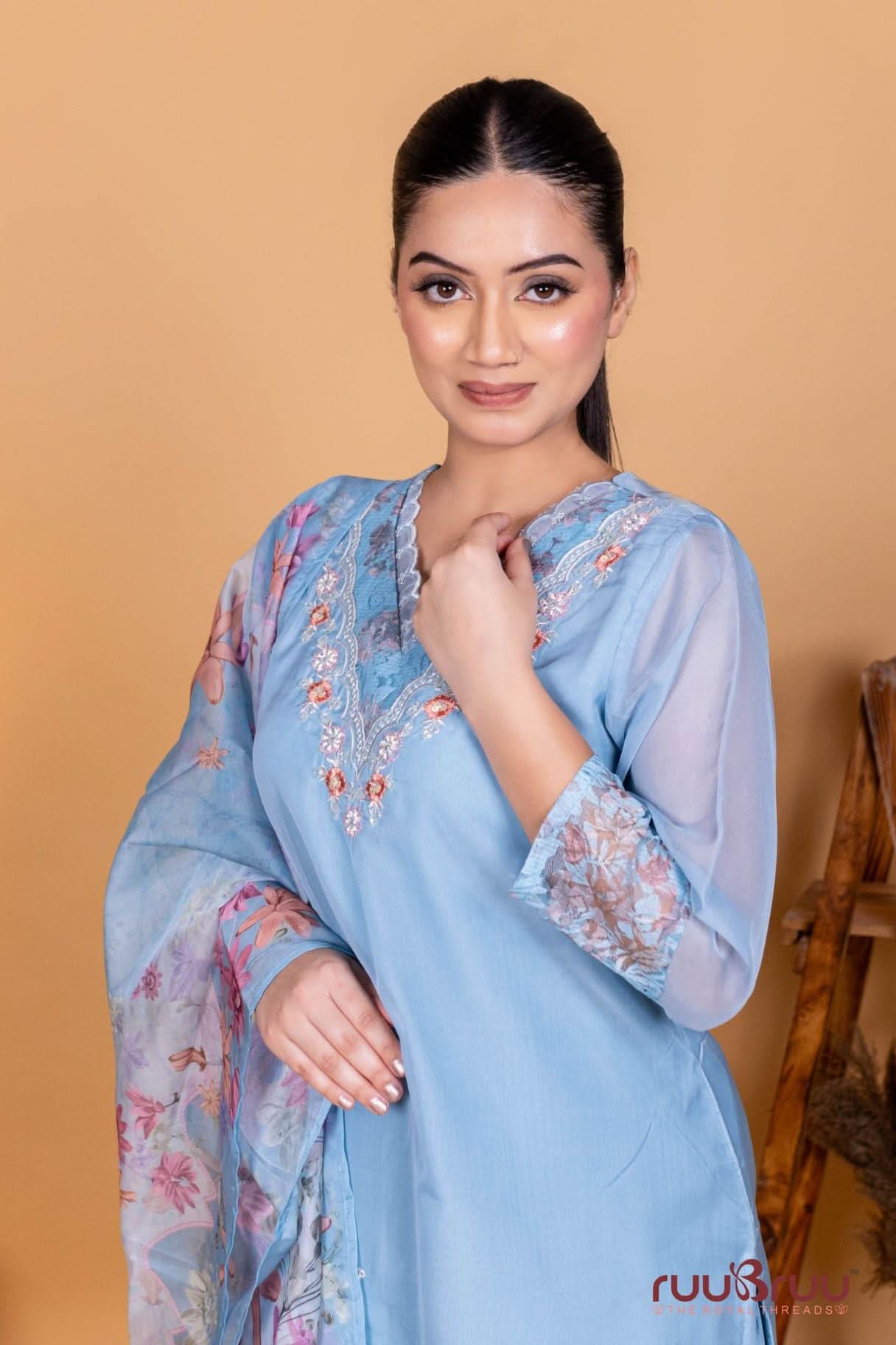 Premium Organza Silk Ladies Suit with Handwork & Embroidery.