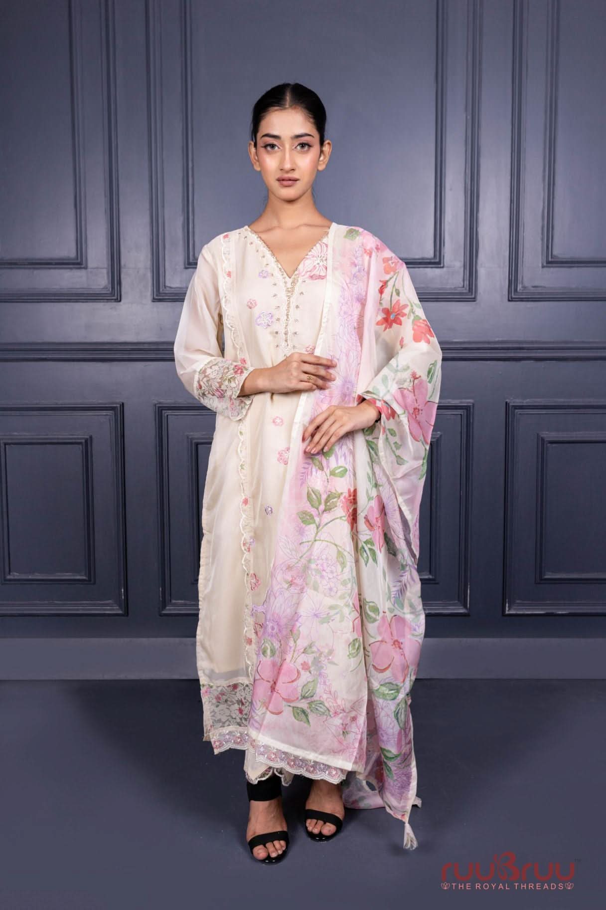 Premium Organza Silk Ladies Suit with Handwork & Embroidery.
