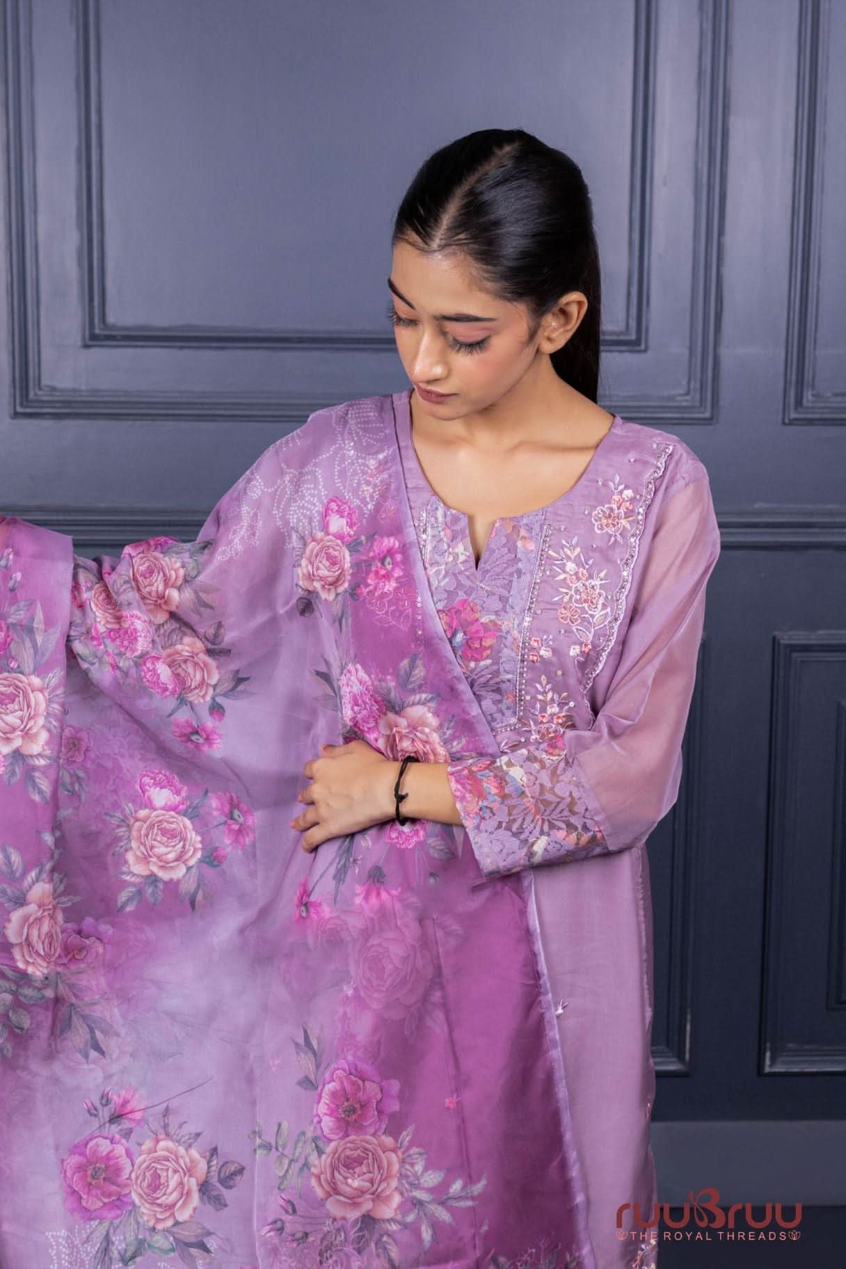 Premium Organza Silk Ladies Suit with Handwork & Embroidery.