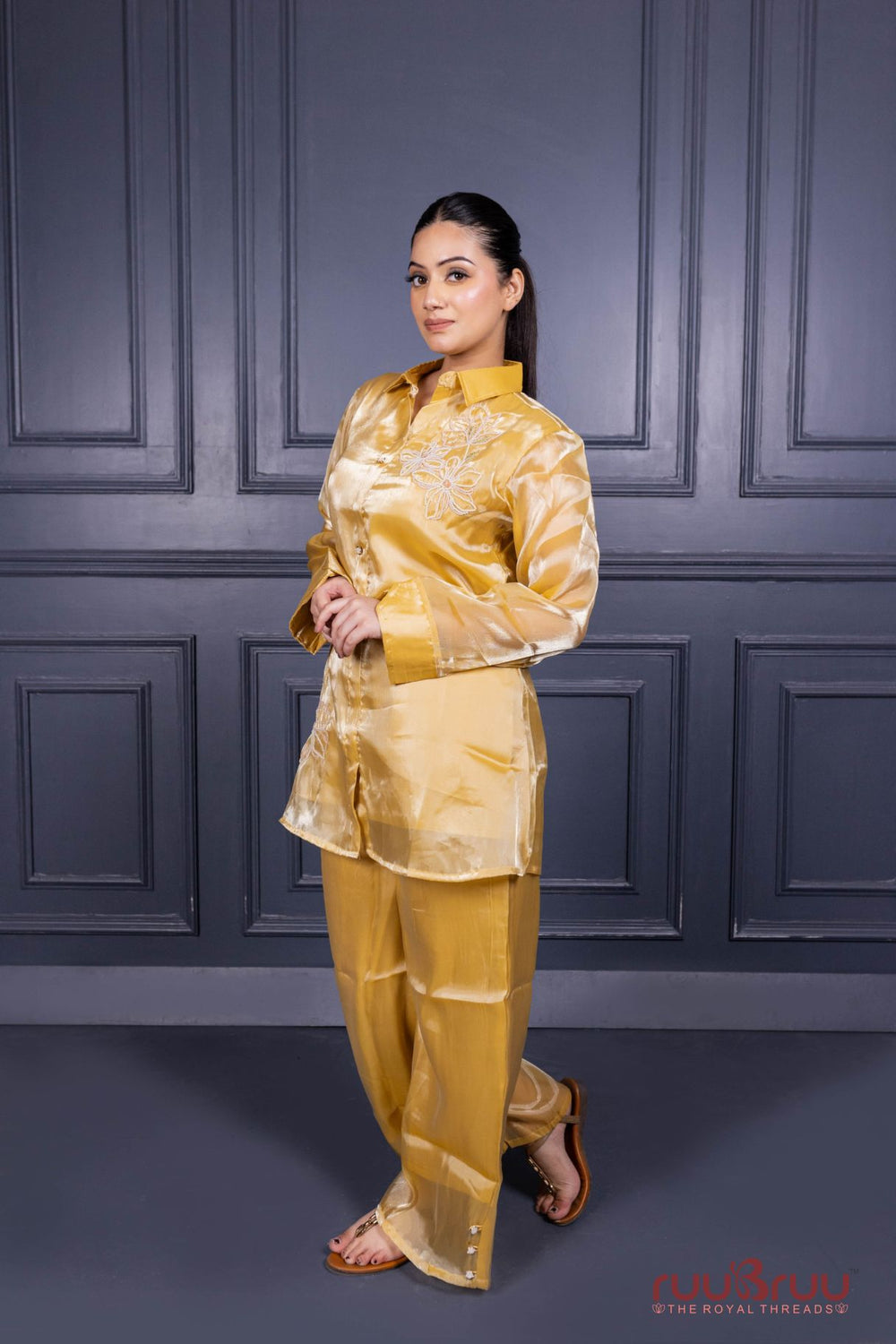 Premium Viscose Silk Cord Set with Designer Culottes-Style Pant