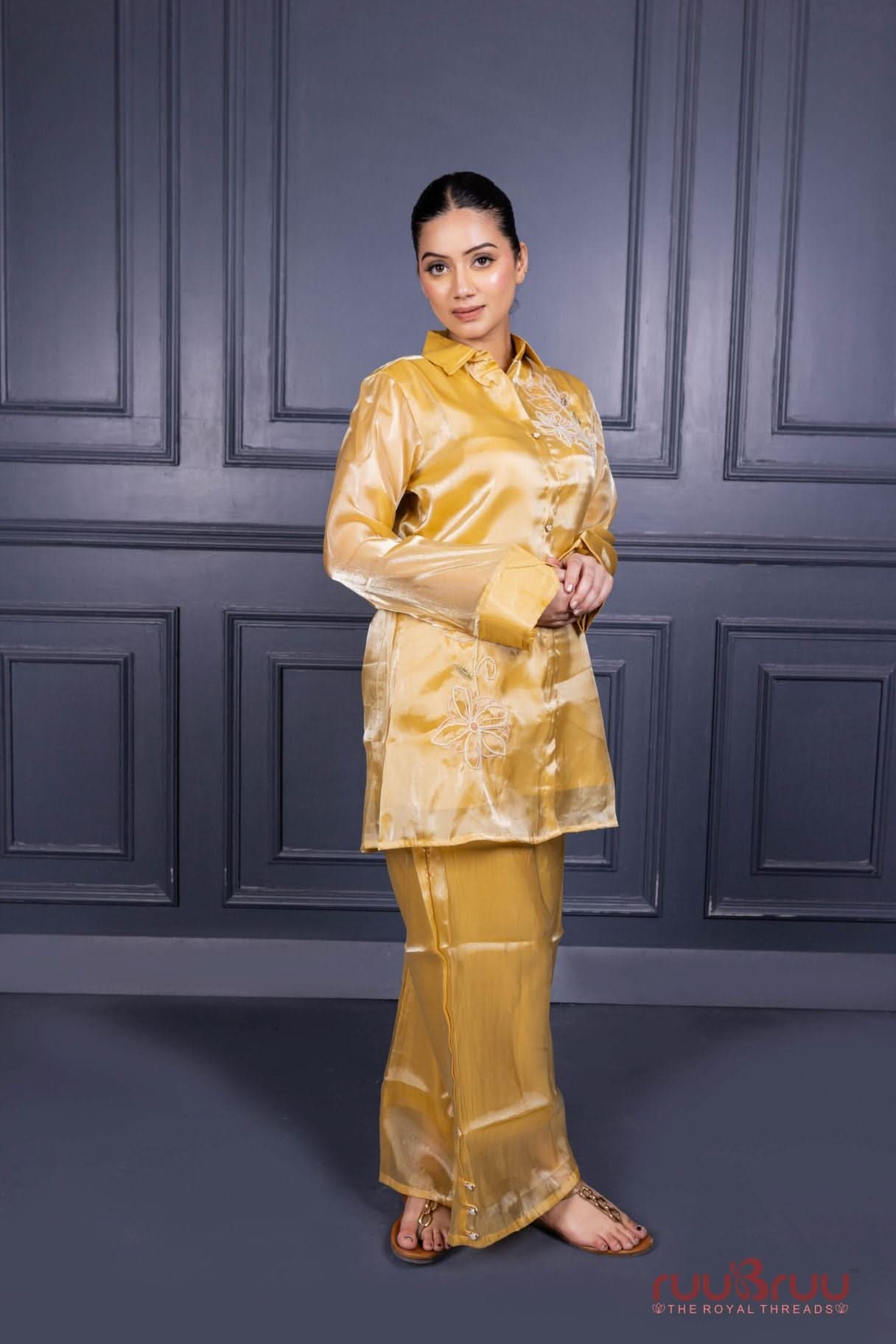 Premium Viscose Silk Cord Set with Designer Culottes-Style Pant
