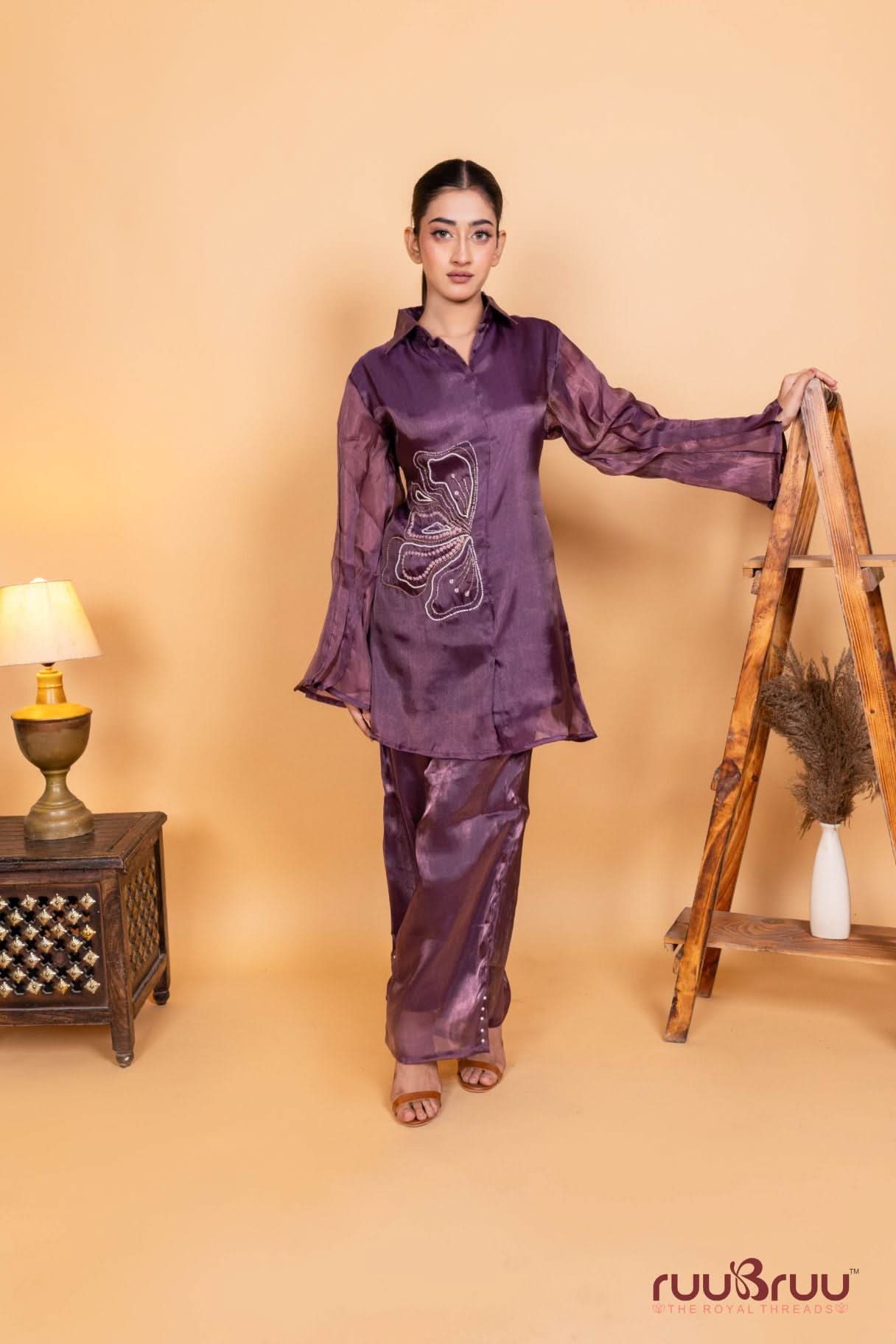 Premium Viscose Silk Cord Set with Designer Culottes-Style Pant
