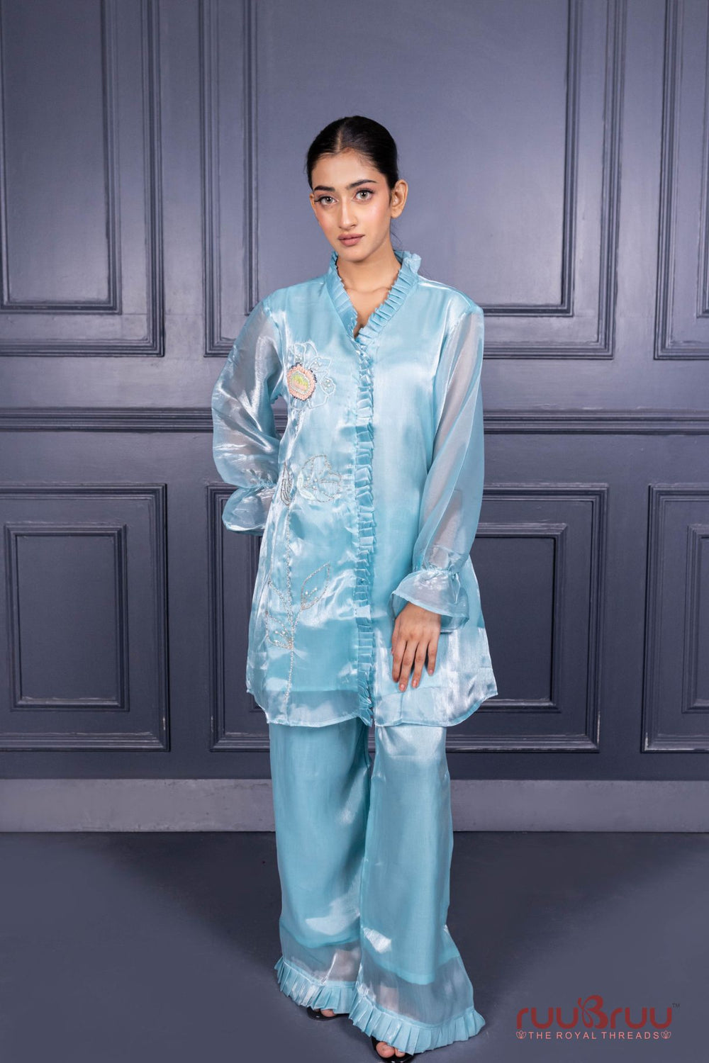 Premium Viscose Silk Cord Set with Designer Culottes-Style Pant