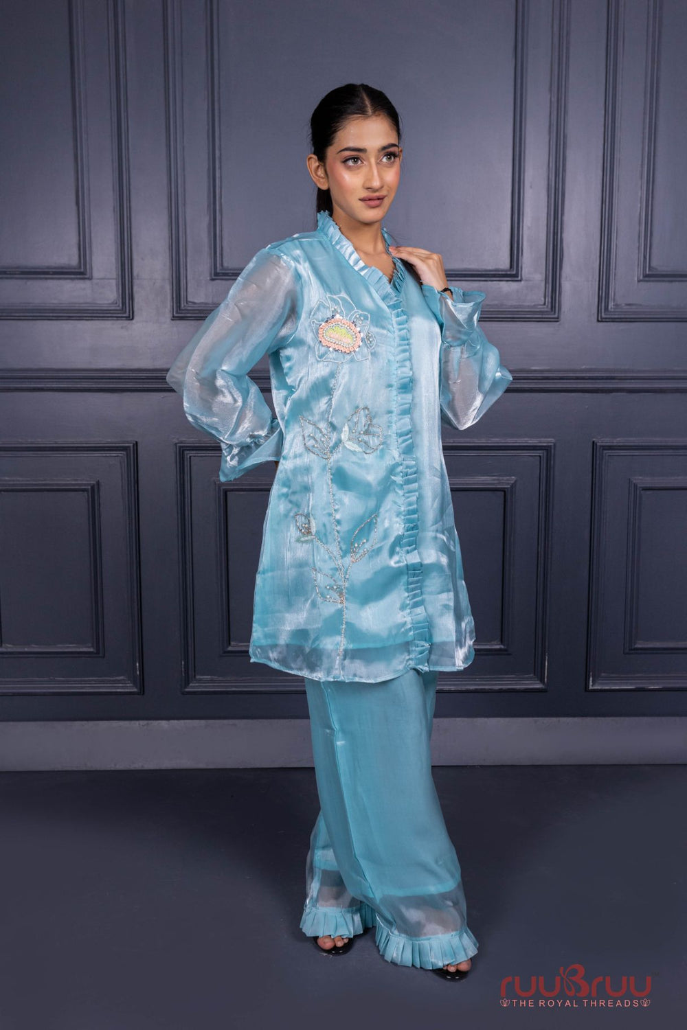 Premium Viscose Silk Cord Set with Designer Culottes-Style Pant