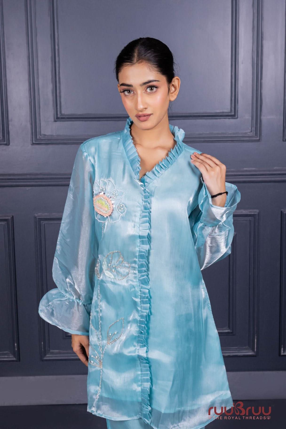 Premium Viscose Silk Cord Set with Designer Culottes-Style Pant
