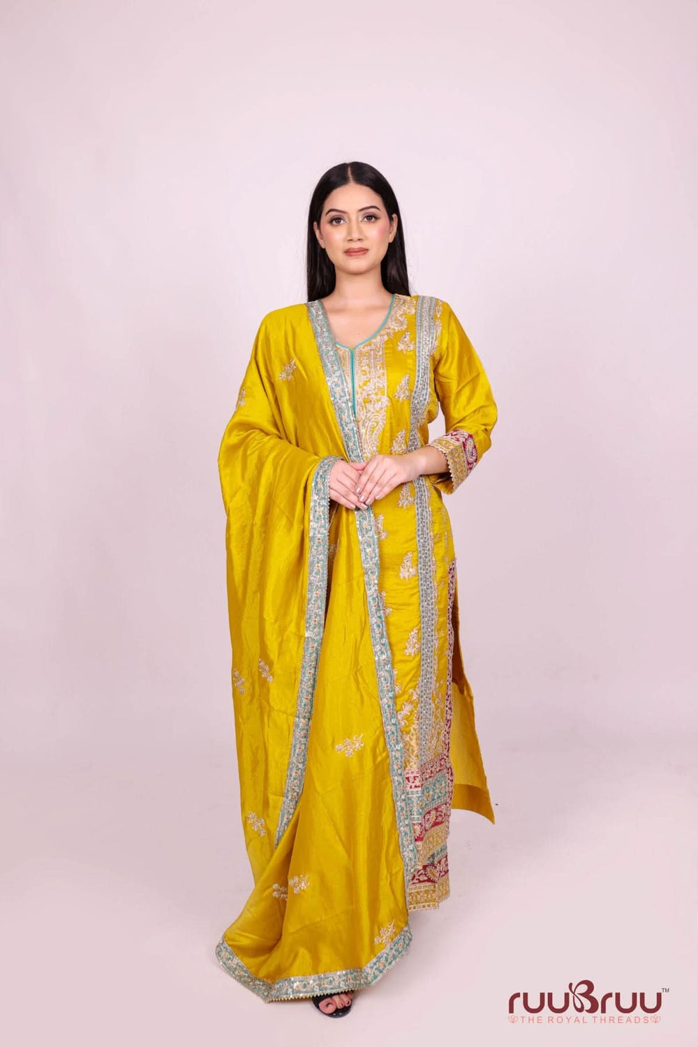 Designer Heavy Embroided Pure Silk Shimmer Suit