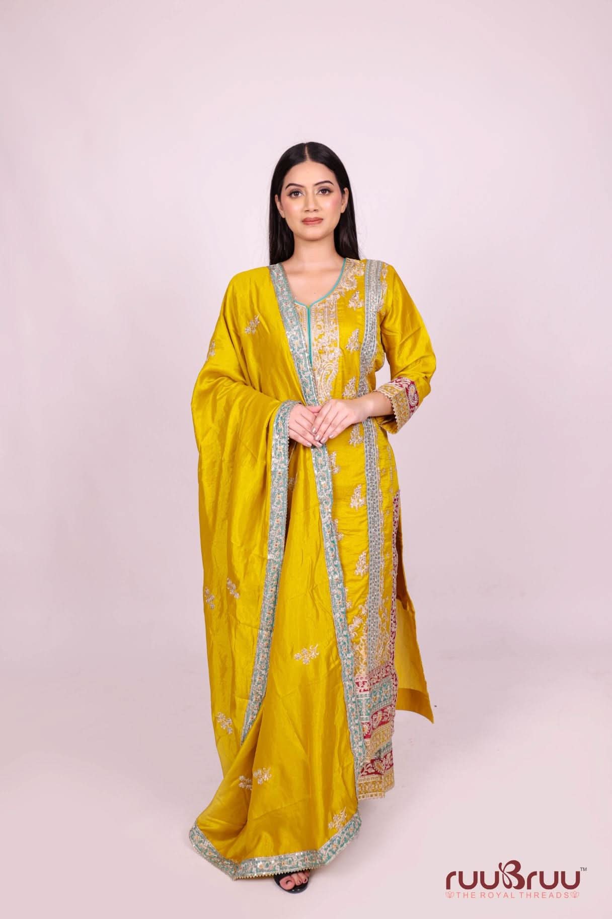 Designer Heavy Embroided Pure Silk Shimmer Suit