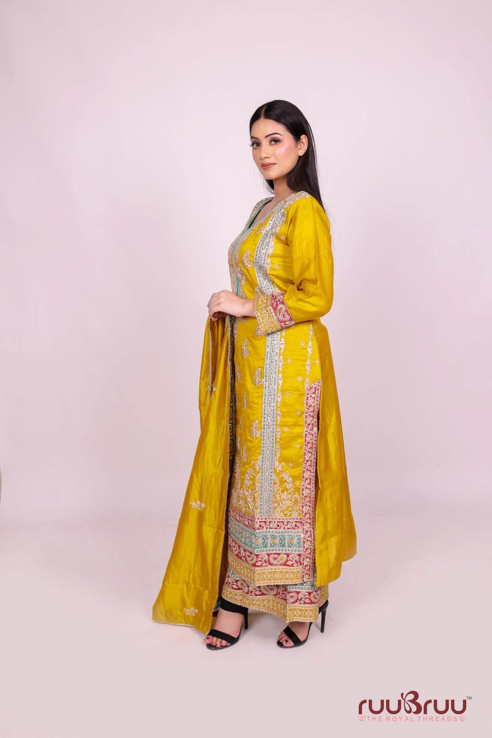 Designer Heavy Embroided Pure Silk Shimmer Suit
