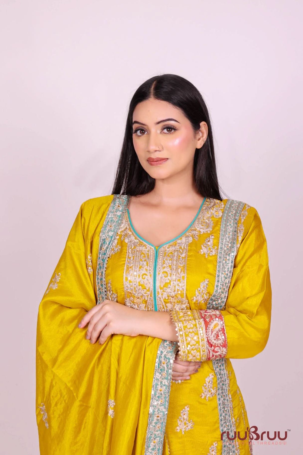 Designer Heavy Embroided Pure Silk Shimmer Suit