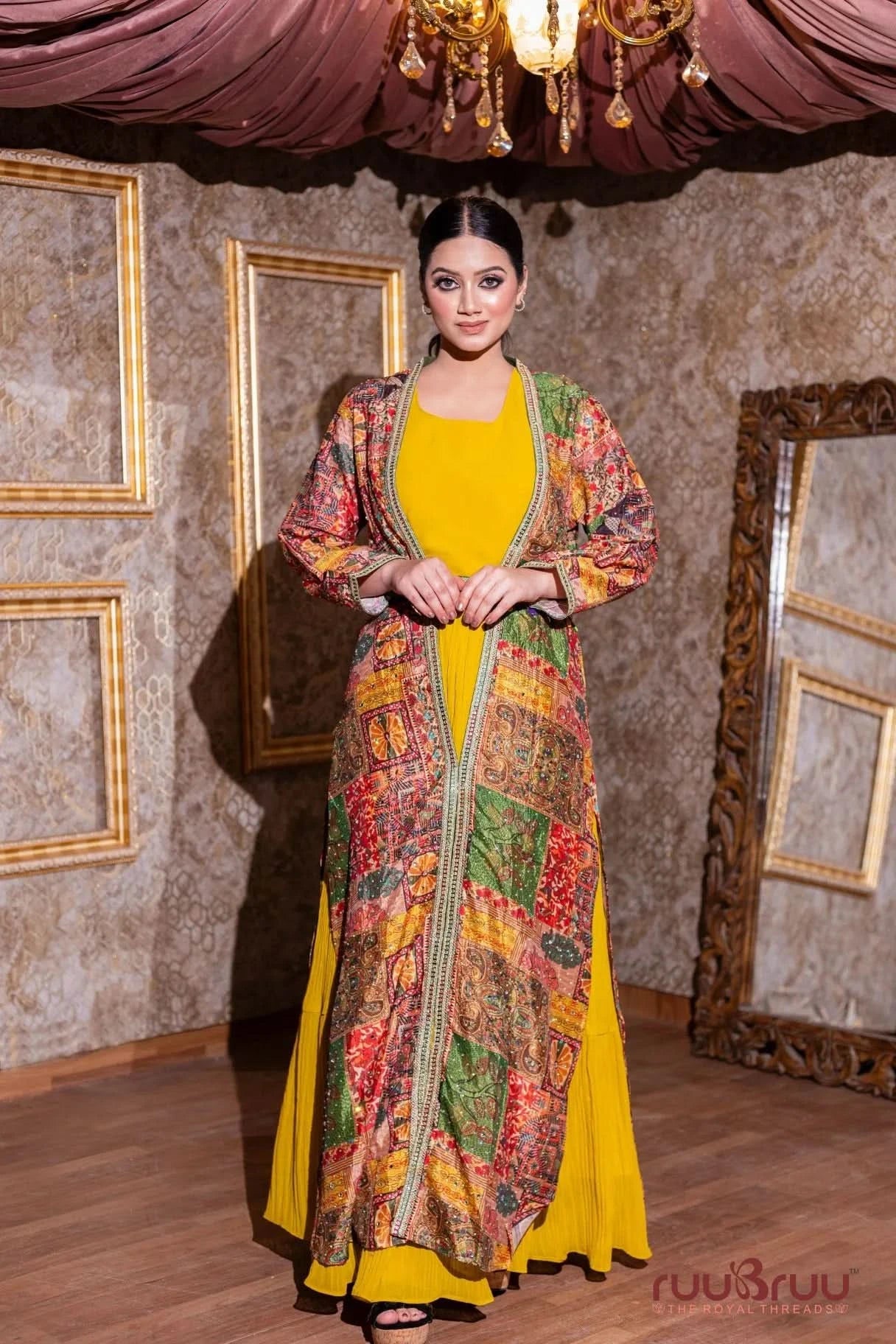 Designer Gown with Long Silk Shrug.
