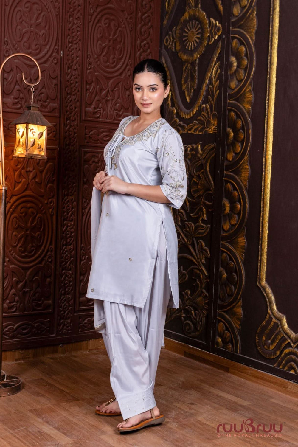 Designer Farsi-Style Suit with Hand Embroidery