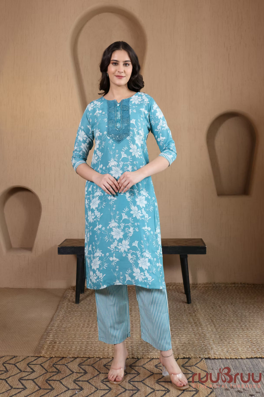 Malai Cotton 3 Pcs Suit with elegant yoke embellishment.