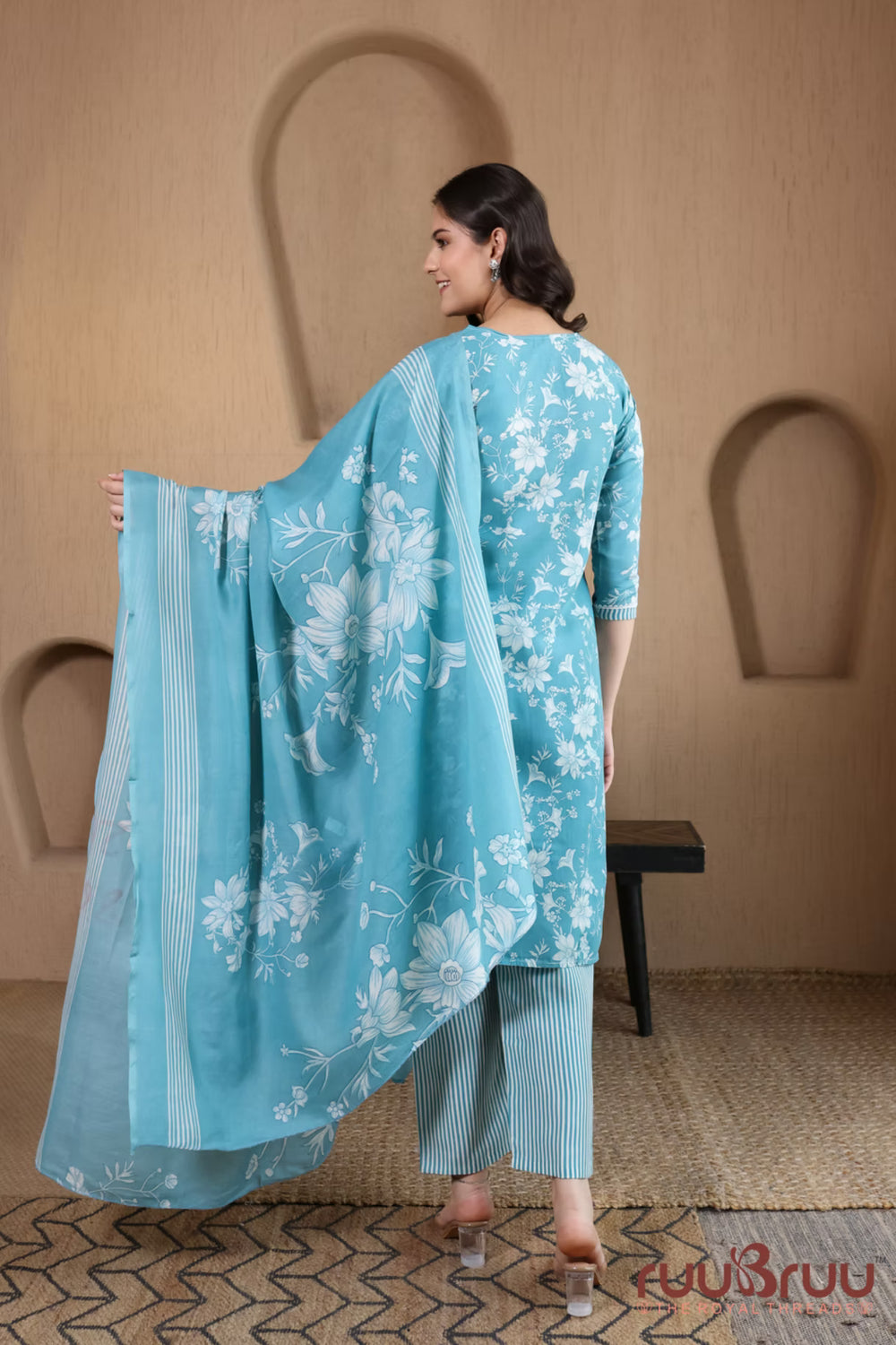 Malai Cotton 3 Pcs Suit with elegant yoke embellishment.