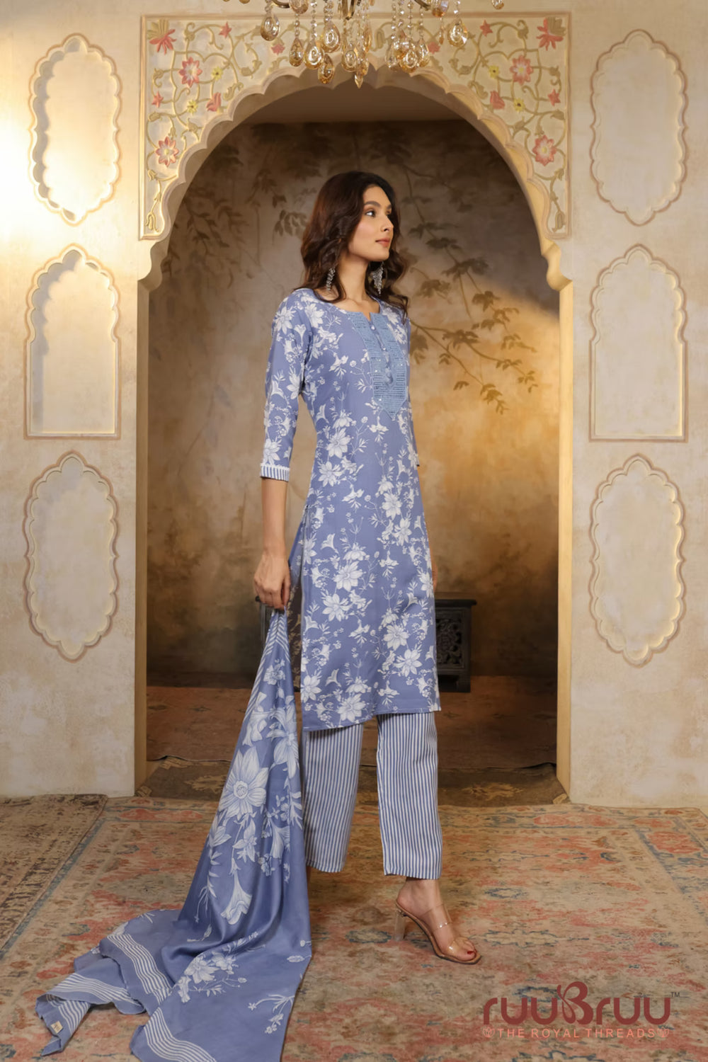 Malai Cotton 3 Pcs Suit with elegant yoke embellishment.
