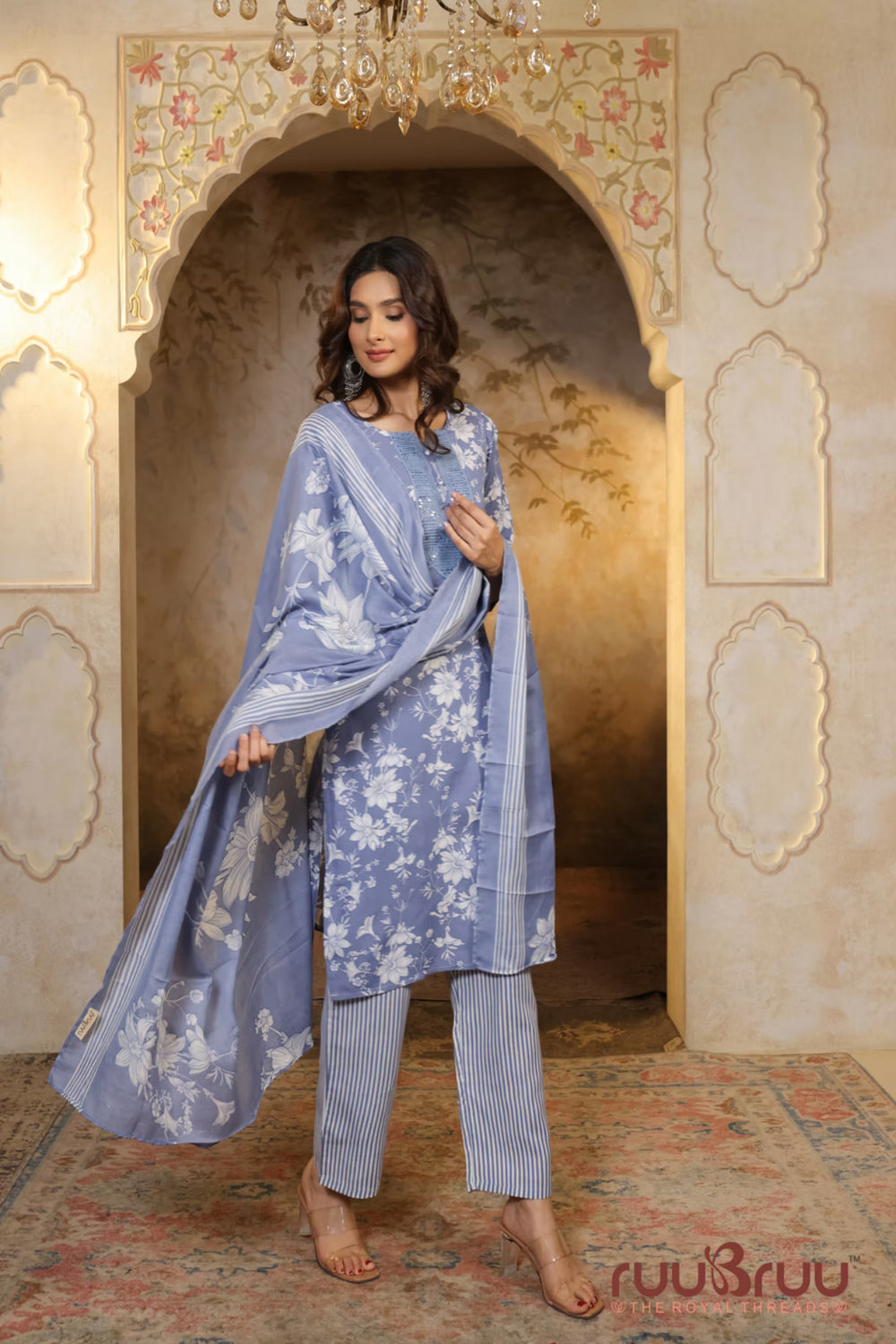 Malai Cotton 3 Pcs Suit with elegant yoke embellishment.