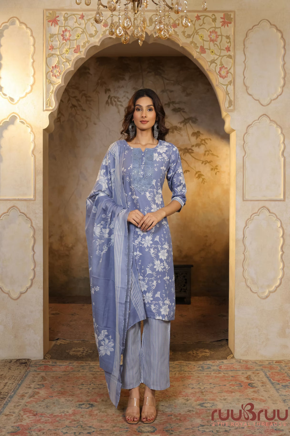 Malai Cotton 3 Pcs Suit with elegant yoke embellishment.