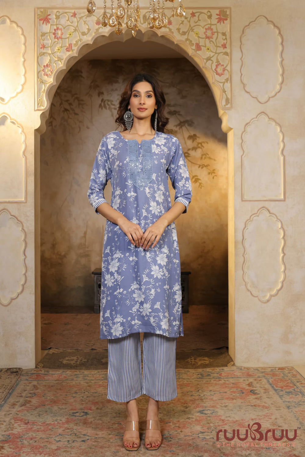 Malai Cotton 3 Pcs Suit with elegant yoke embellishment.