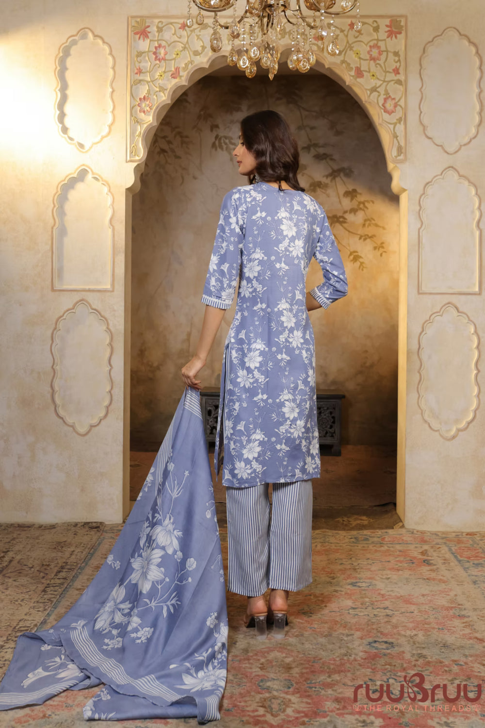Malai Cotton 3 Pcs Suit with elegant yoke embellishment.