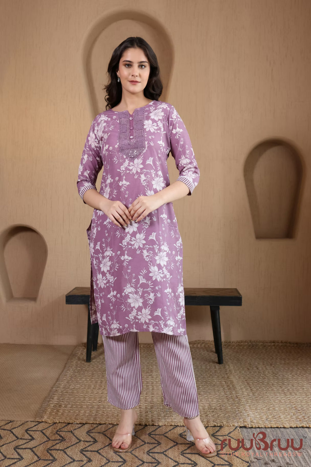 Malai Cotton 3 Pcs Suit with elegant yoke embellishment.