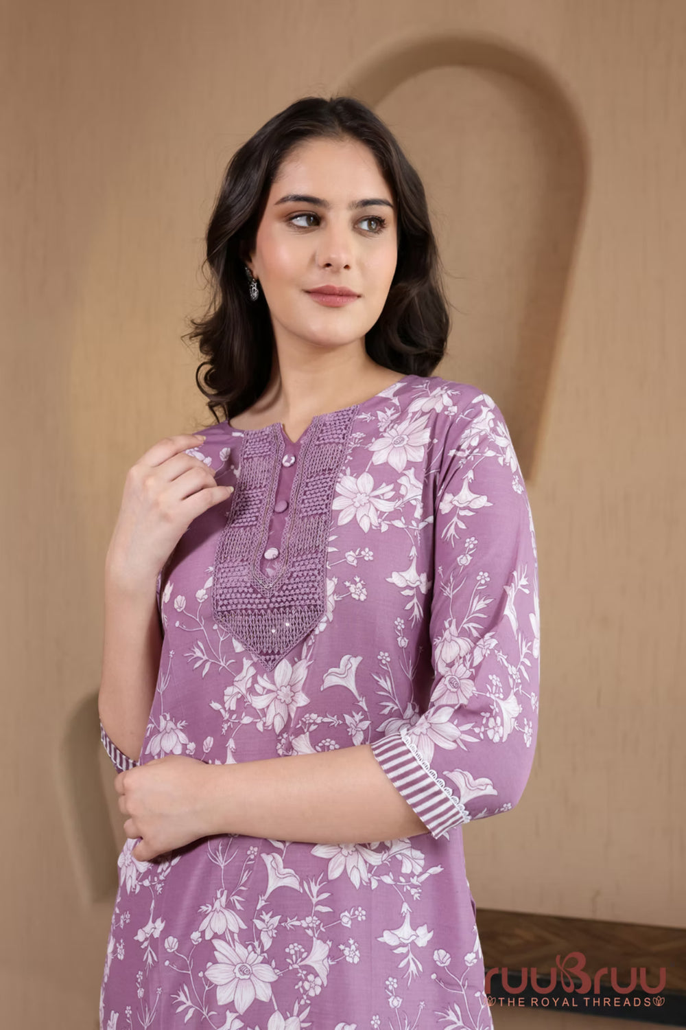 Malai Cotton 3 Pcs Suit with elegant yoke embellishment.
