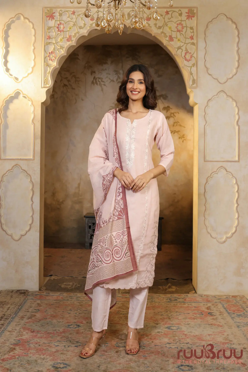 Mercerized Cotton 3-Piece Suit with Embroidery