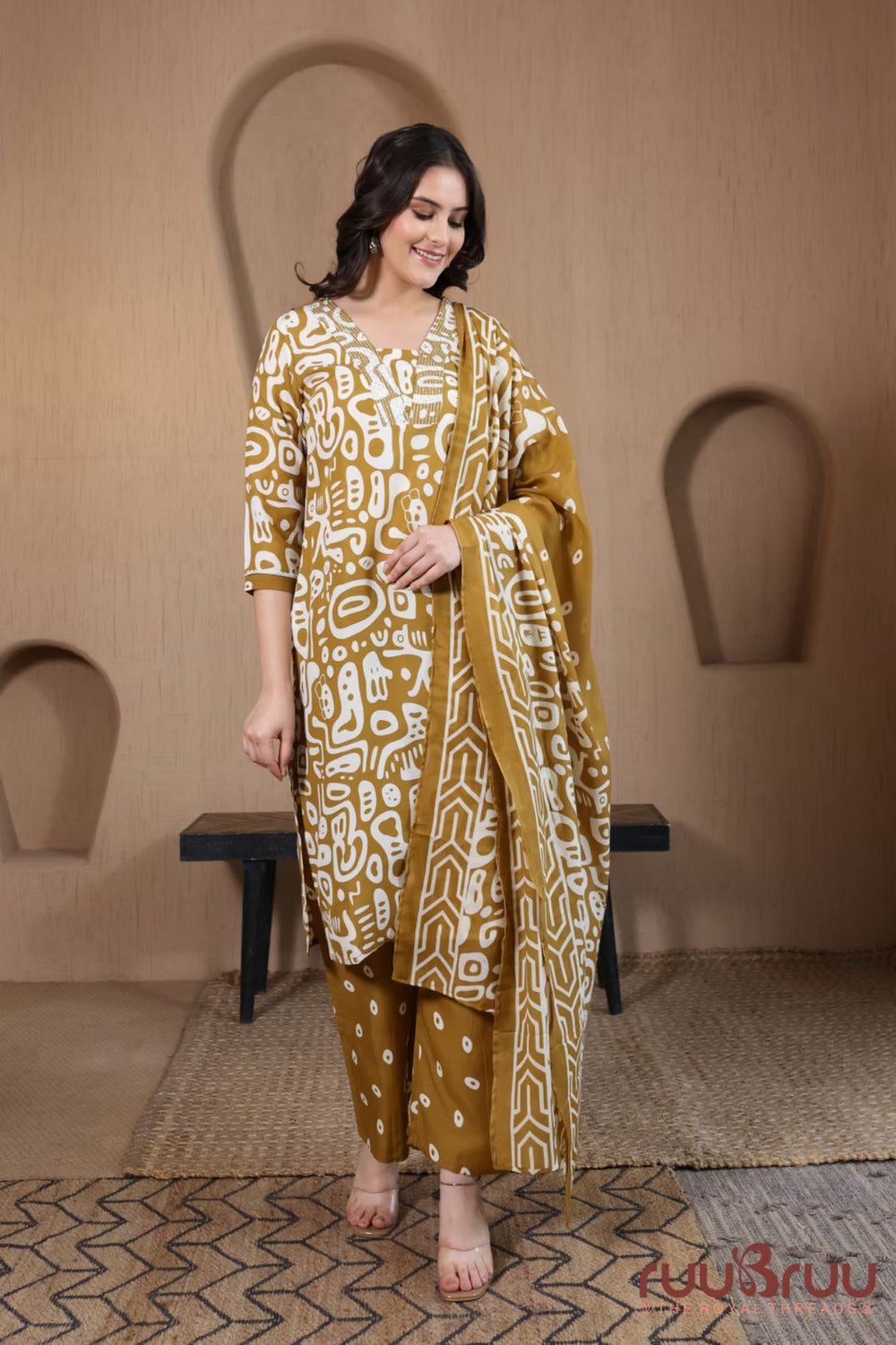 Malai Cotton 3 Pcs Suit with elegant Squin work at Neck.