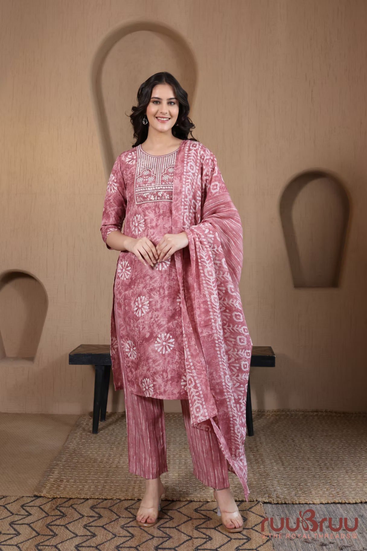 Malai Cotton 3 Pcs Suit with elegant yoke embroidery.