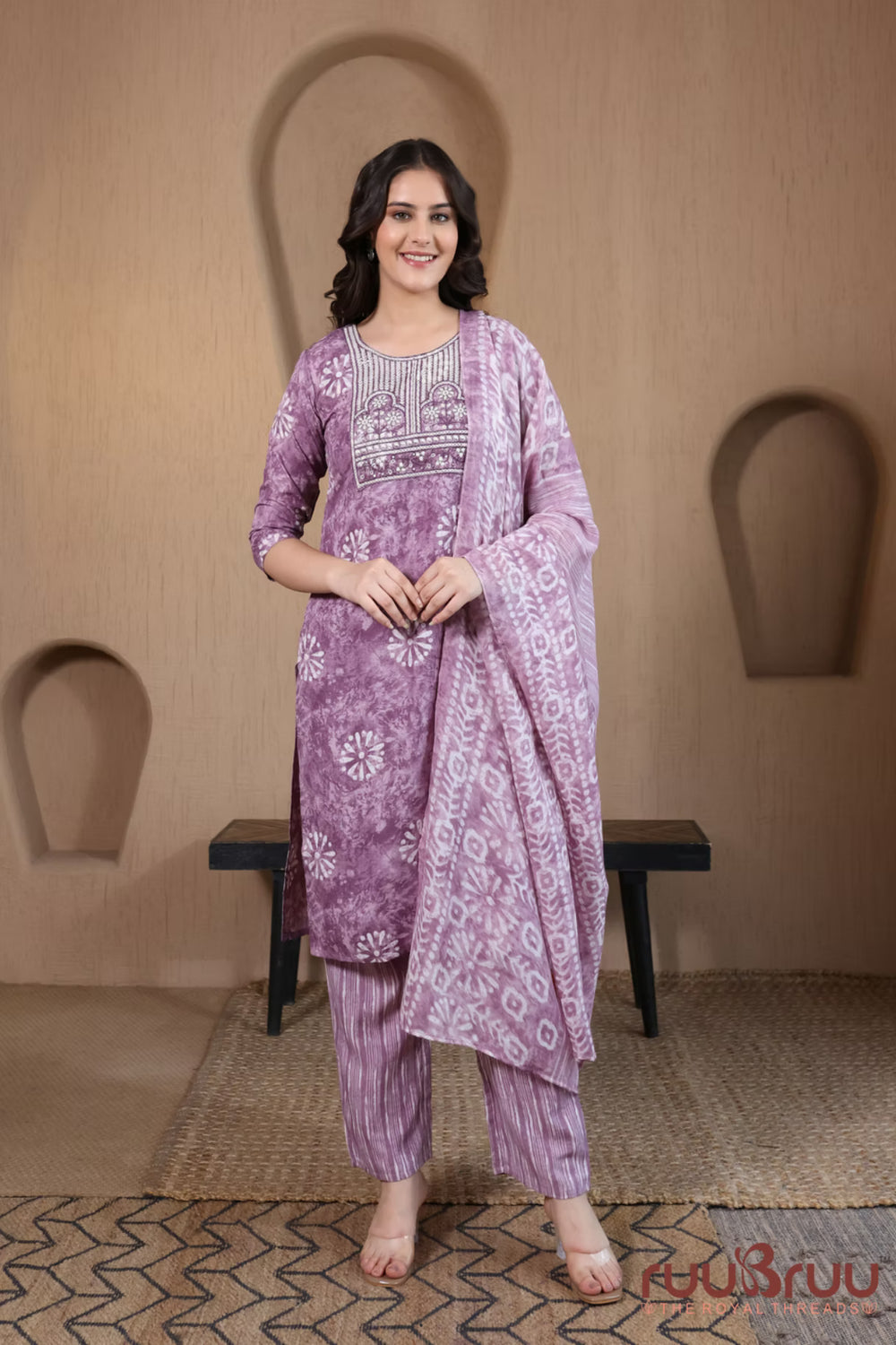 Malai Cotton 3 Pcs Suit with elegant yoke embroidery.