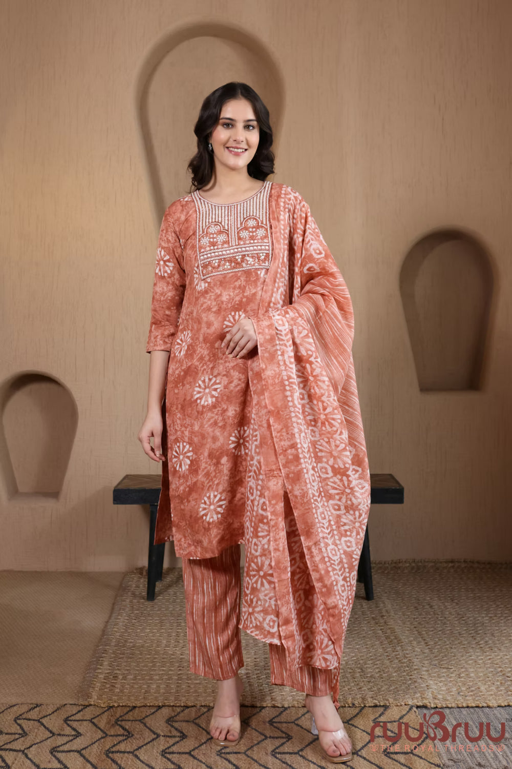 Malai Cotton 3 Pcs Suit with elegant yoke embroidery.