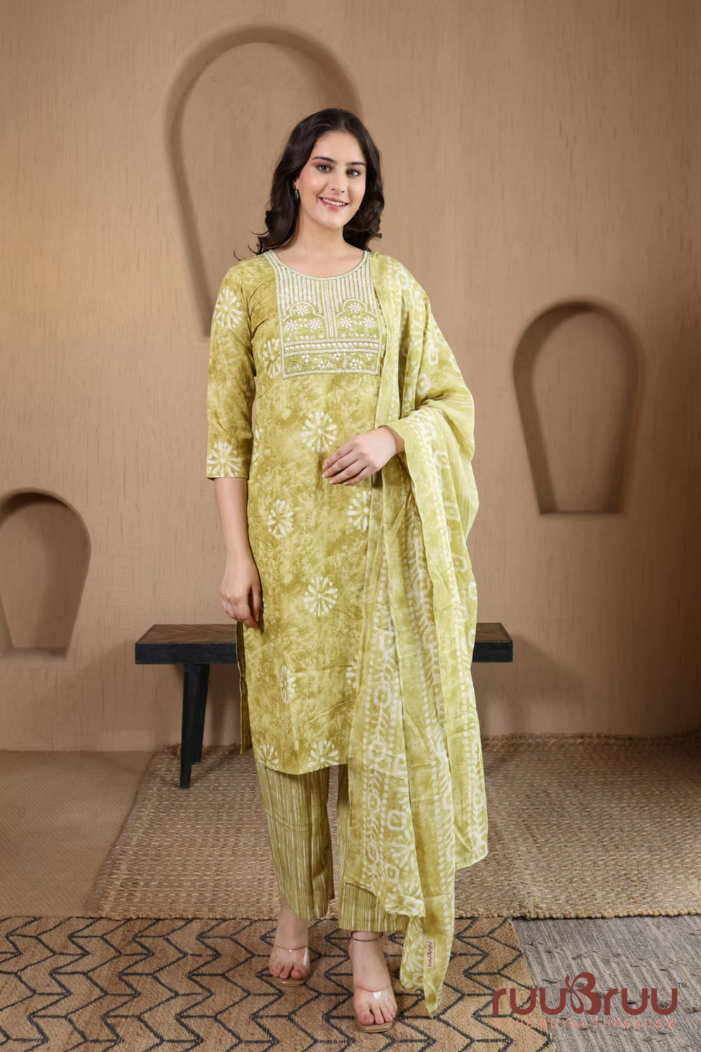 Malai Cotton 3 Pcs Suit with elegant yoke embroidery.