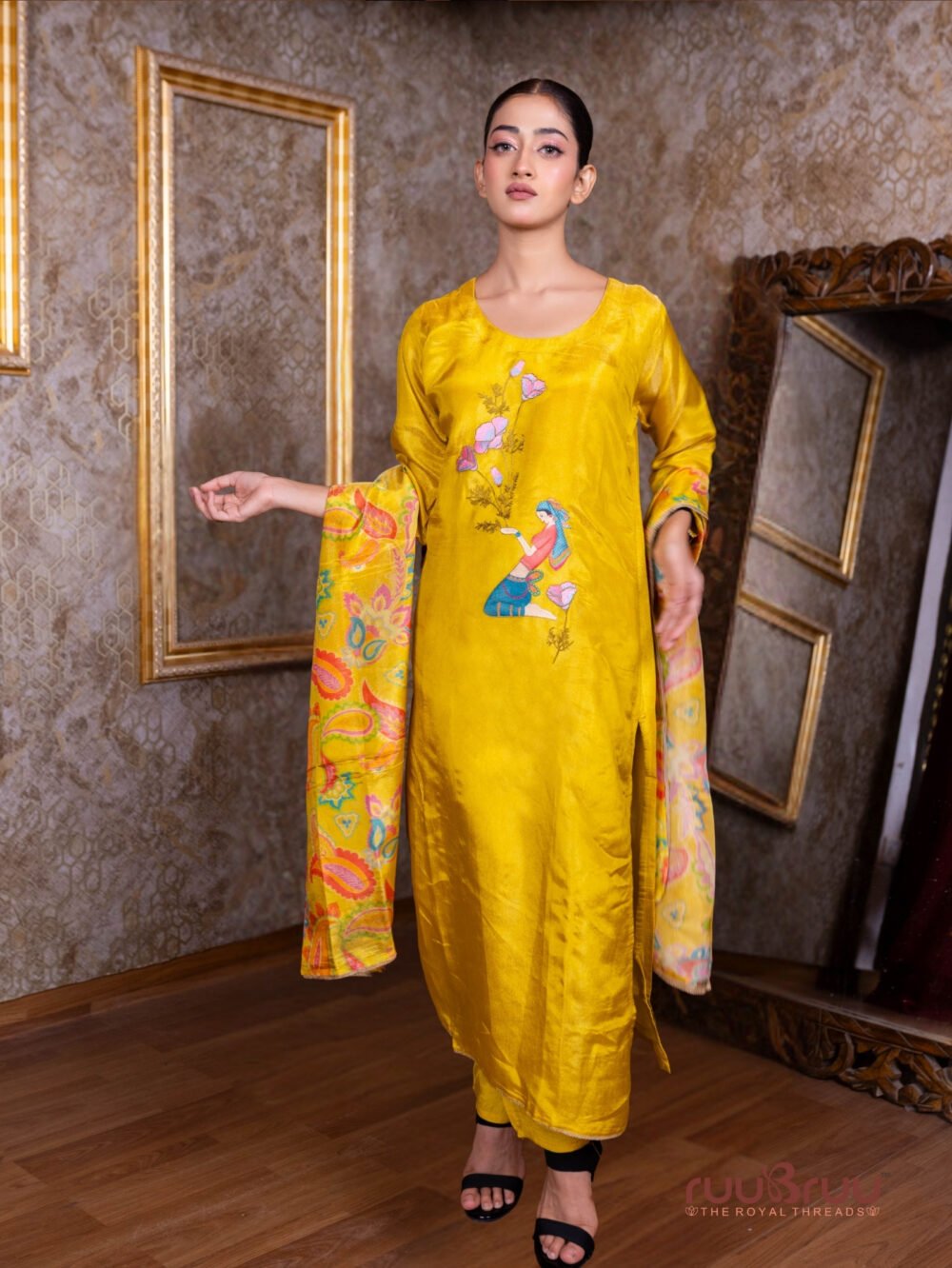 Pure Silk Shimmer Ladies Suit with Premium Embroidery.