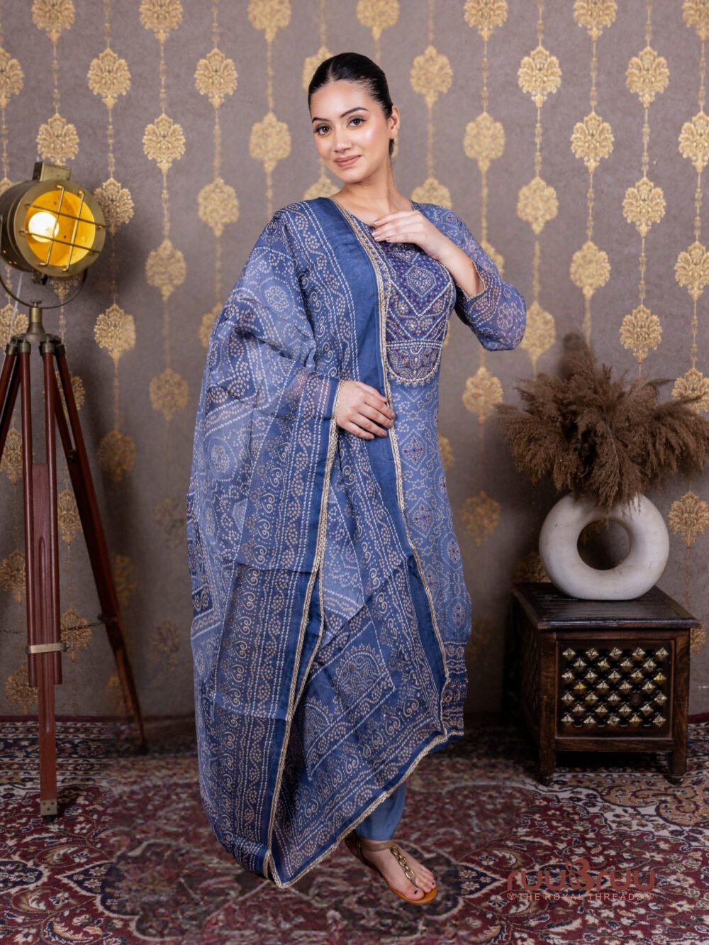 Pure Viscose Georgette Ladies Suit with Heavy Neck Embroidery.