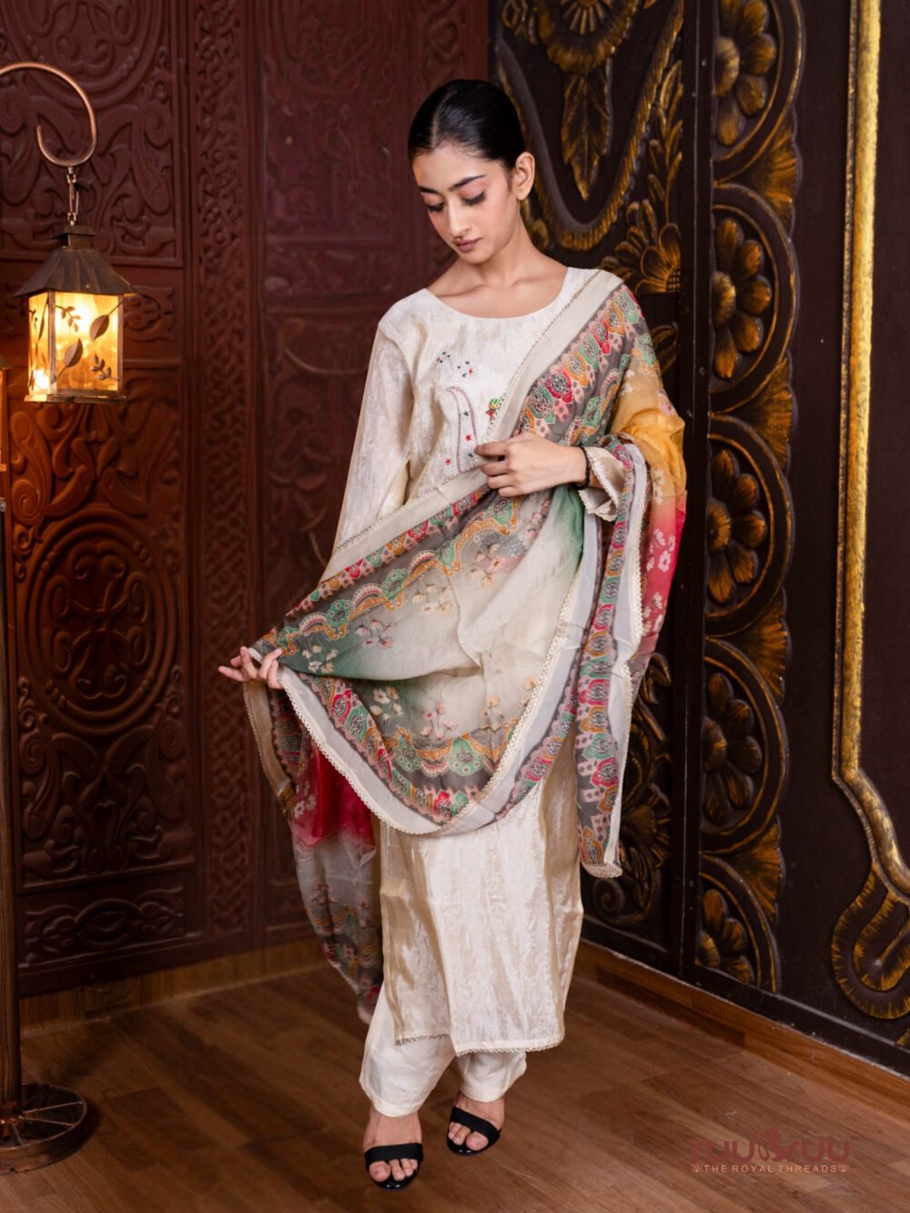 Silk Jacquard Ladies Suit with Heavy Zari & Dori Embroidery.