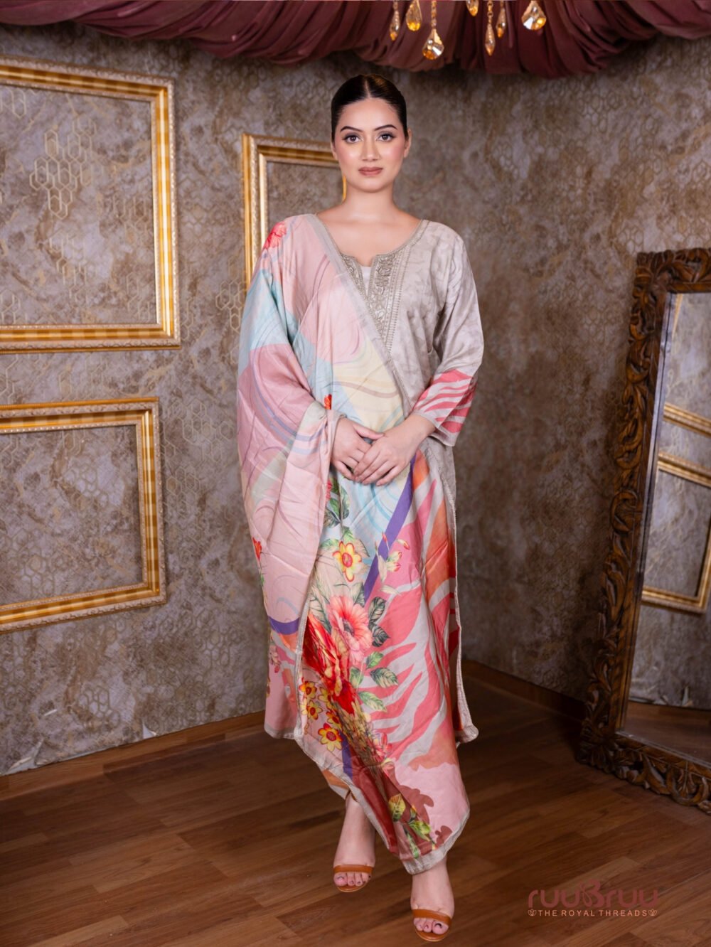 Pure Viscose Silk Ladies Suit with Digital Print & Embroidery.