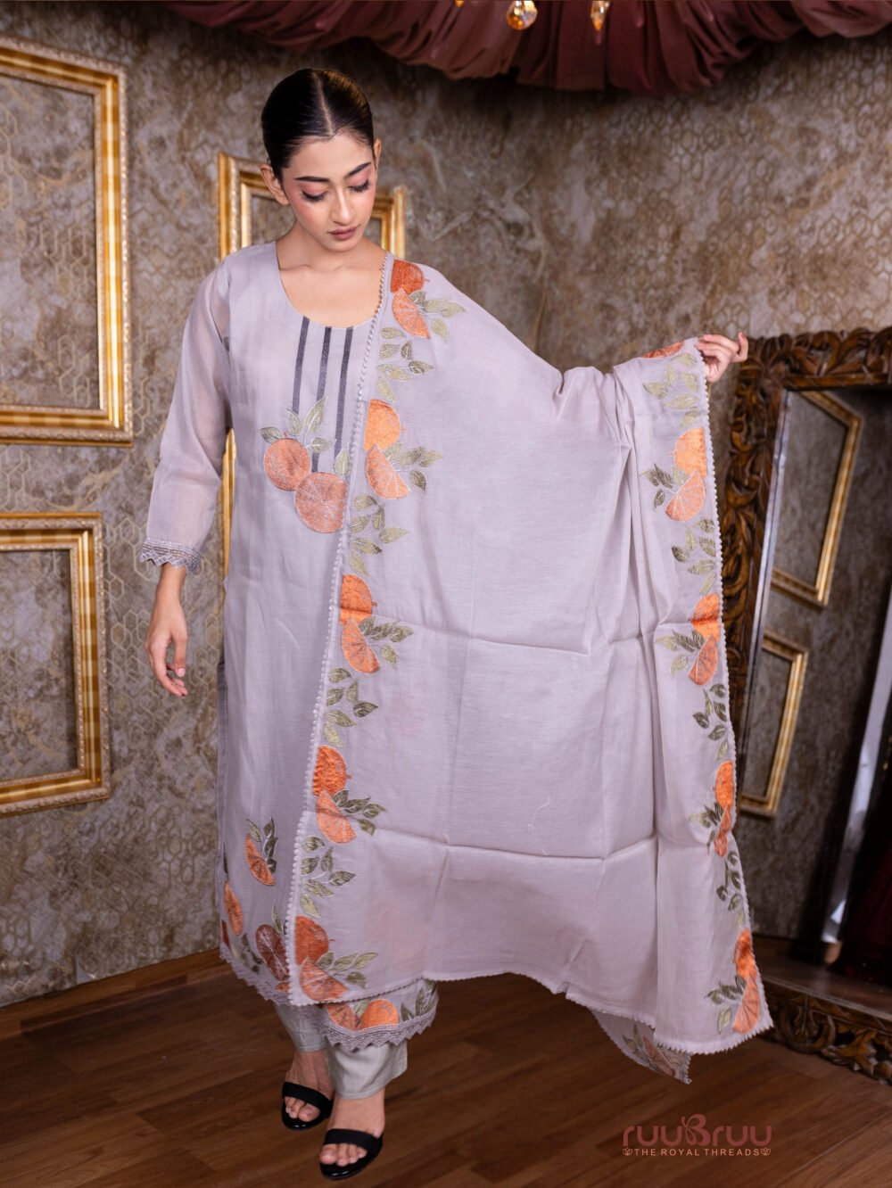 Pure Chanderi Ladies Suit with Premium Embroidery.