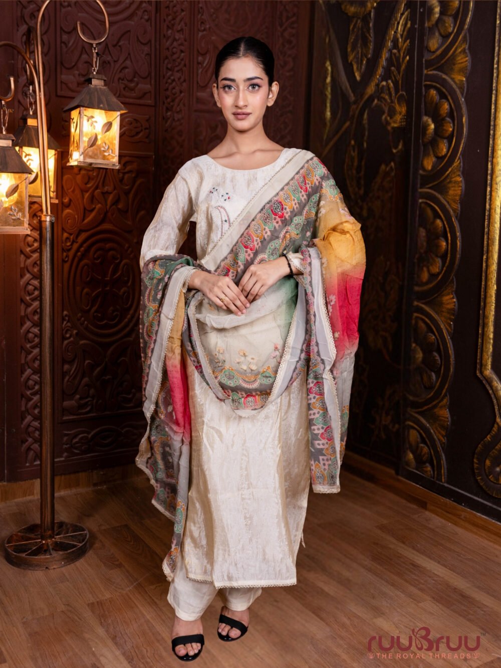 Pure Silk Shimmer Ladies Suit with Premium Embroidery Work.