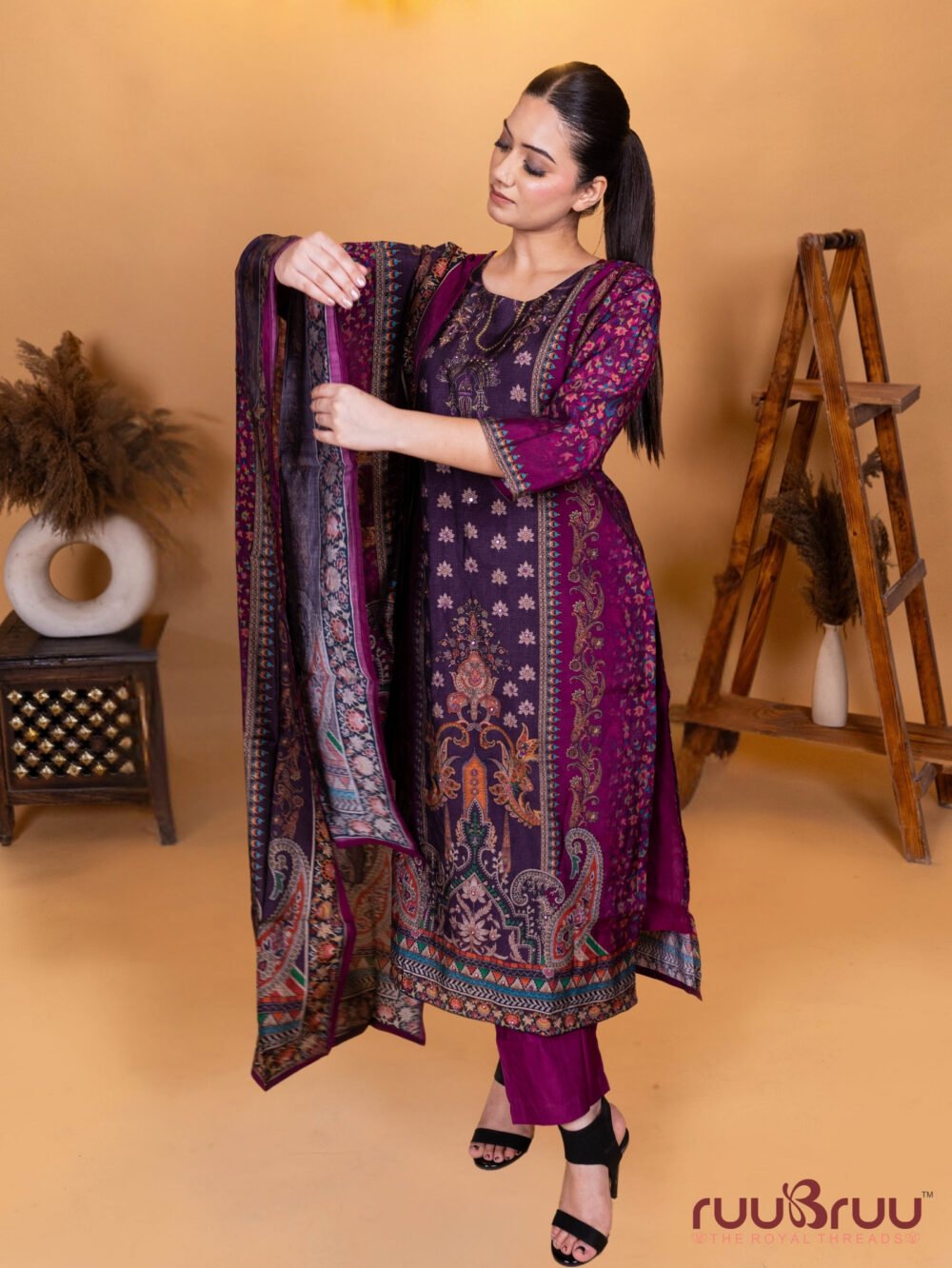 Roman Silk Ladies Suit with Digital Print.